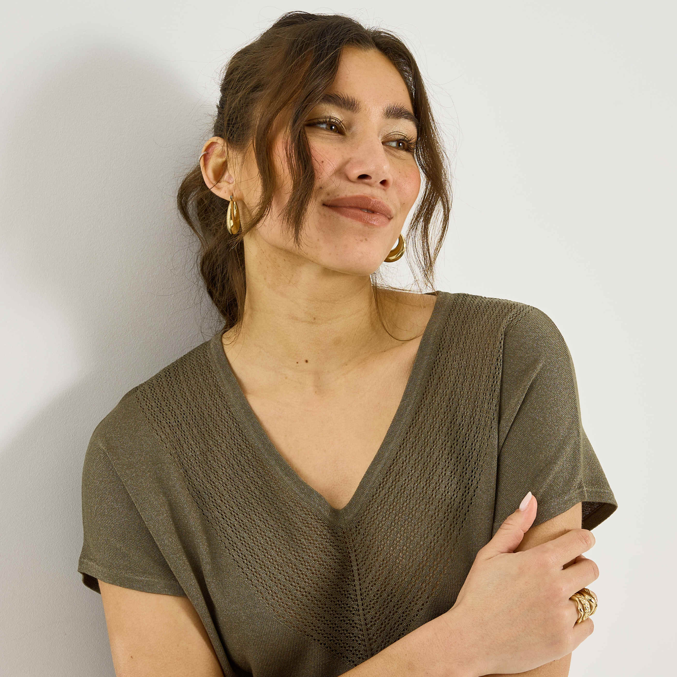 Pull brillant manches courtes femme