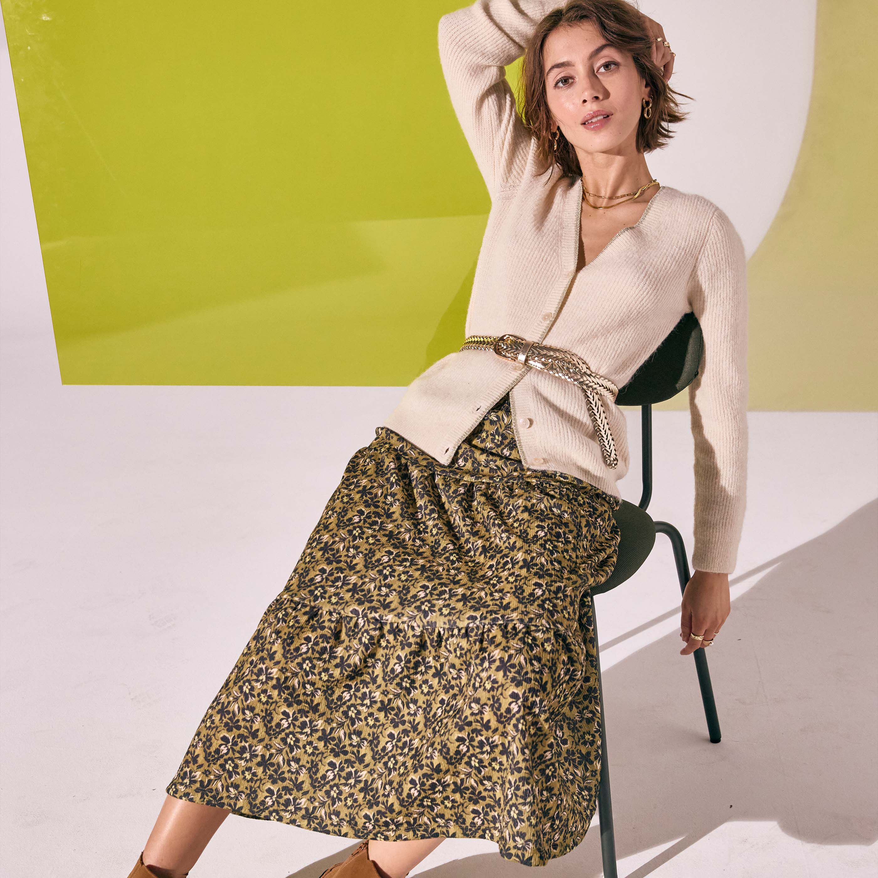 Jupe mi-mollet imprim&eacute;e femme