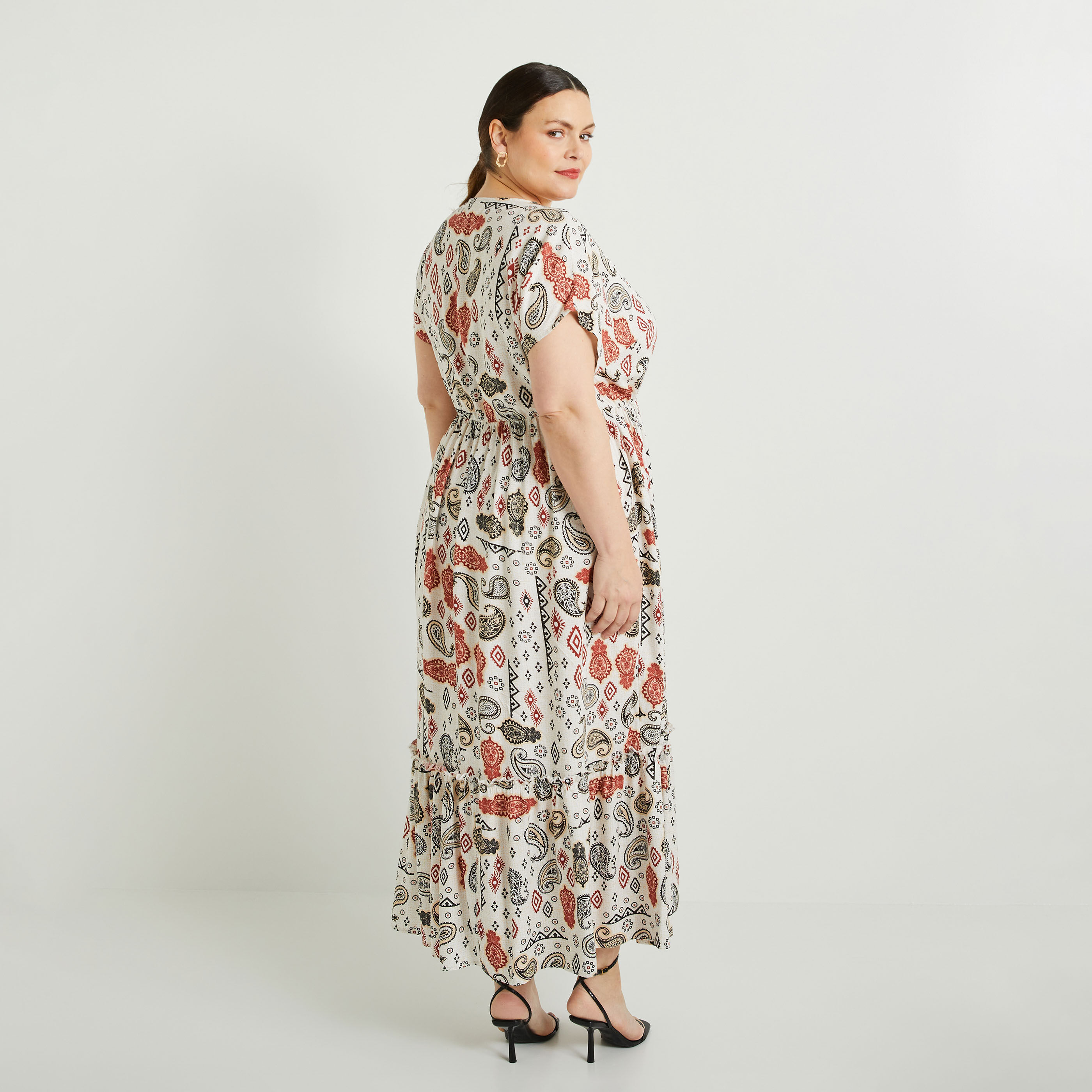 Robe longue imprim&eacute;e femme