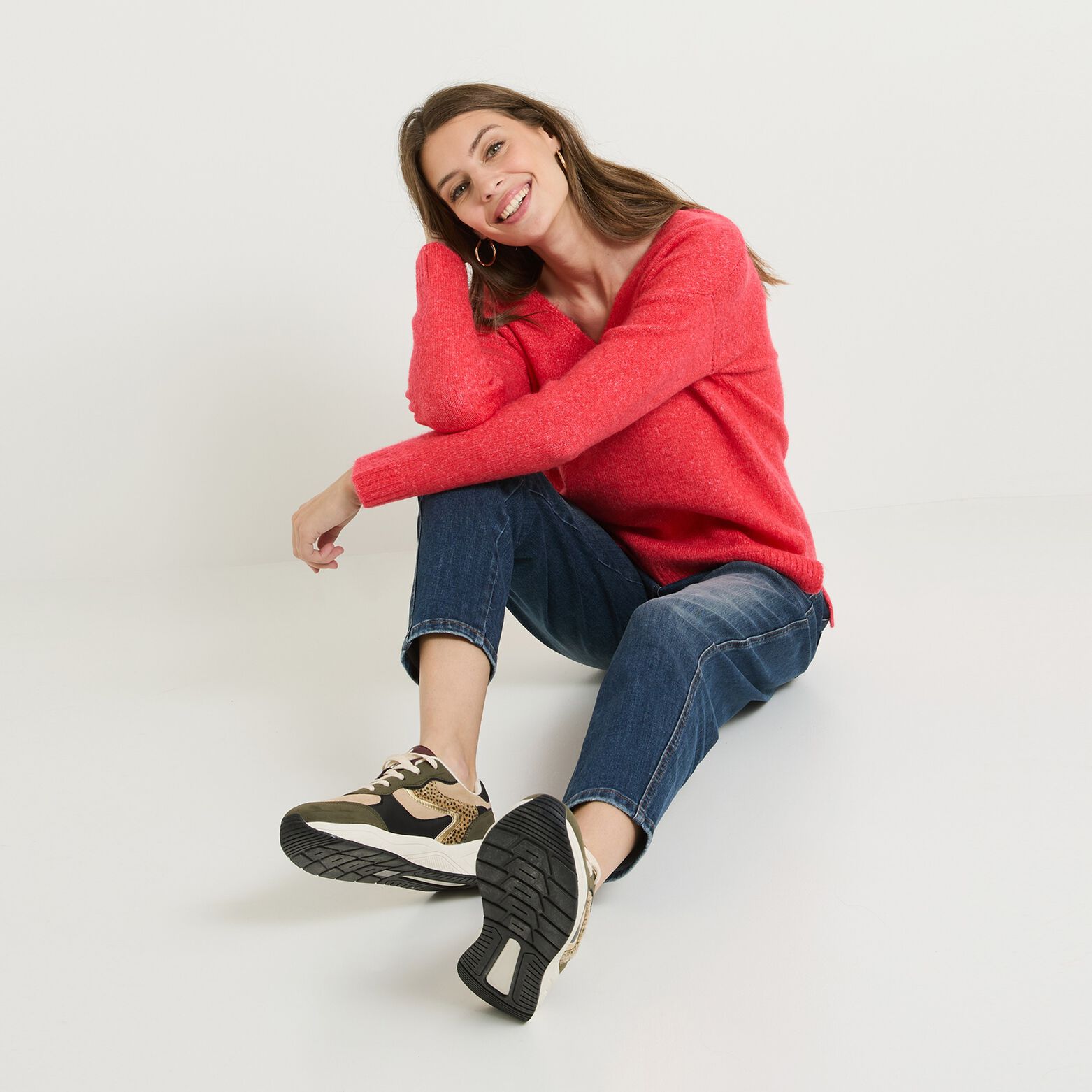 Pull col V femme