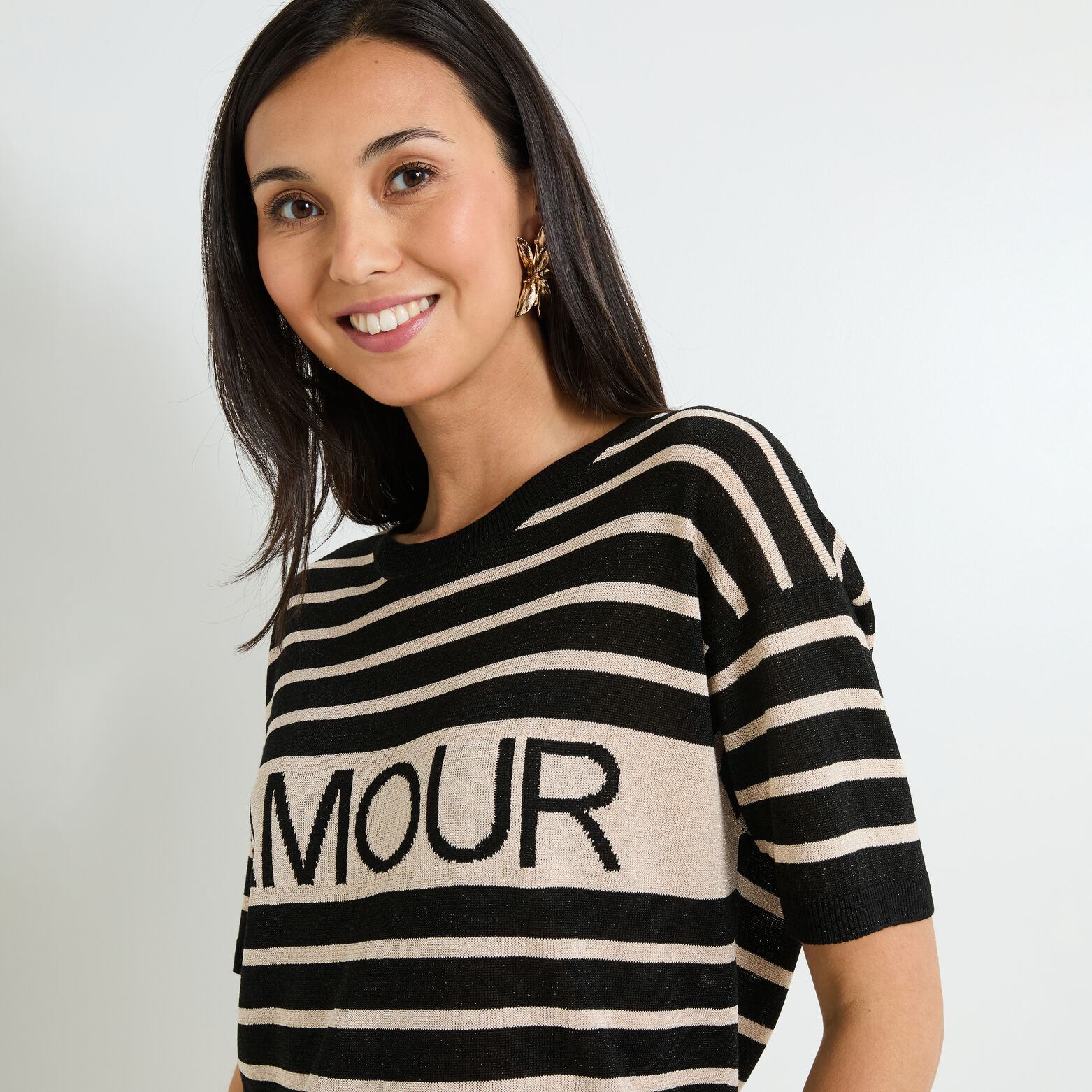 Pull rayé manches courtes femme