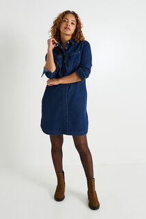 Robe denim col chemise