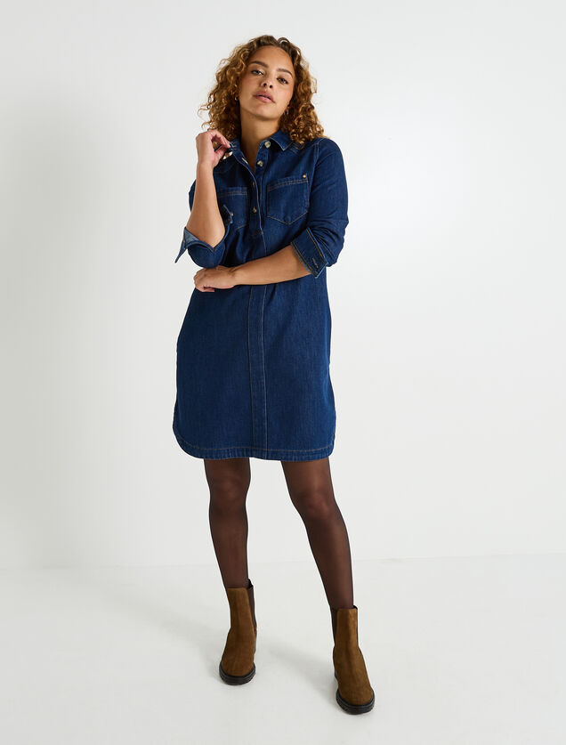 Robe denim col chemise