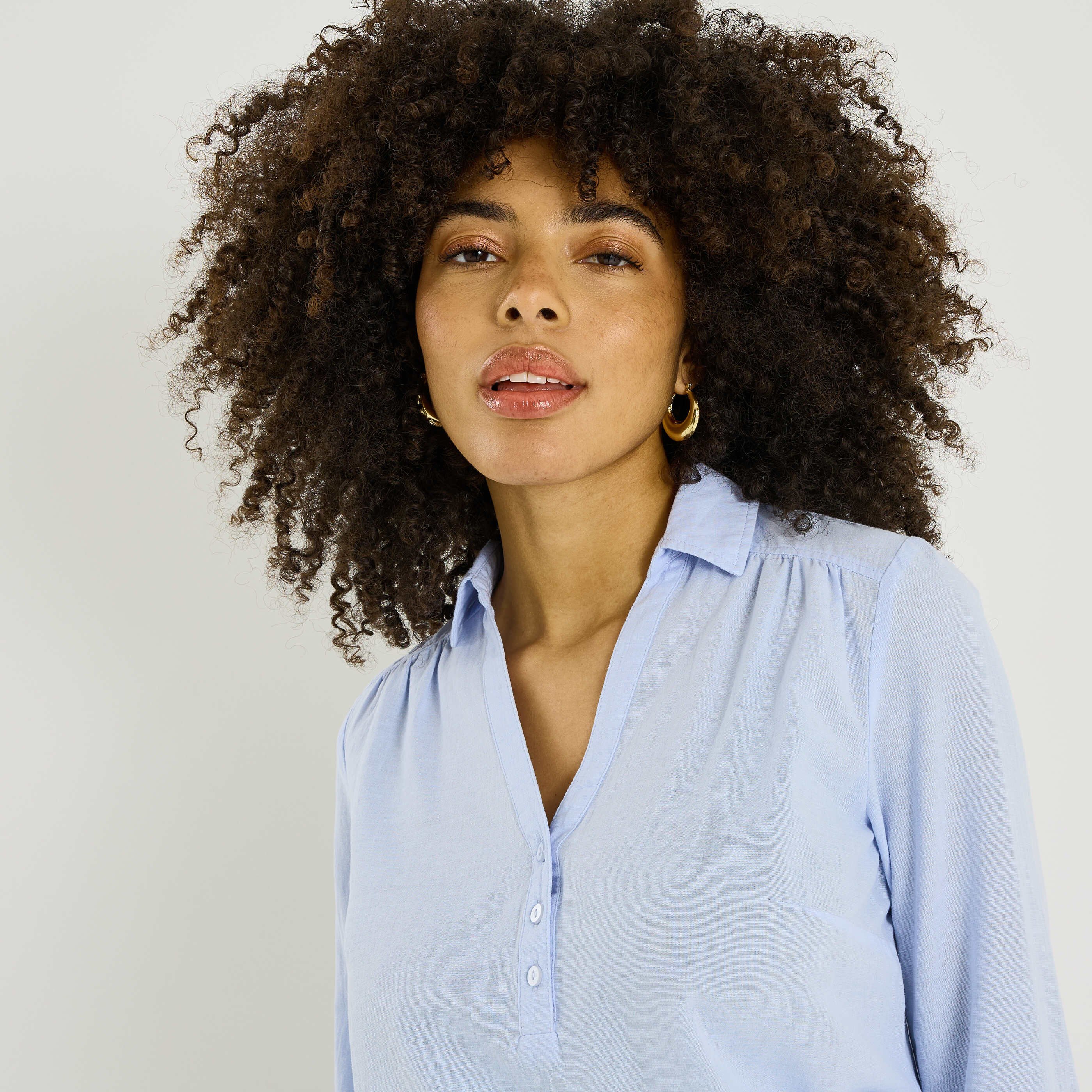 Vareuse unie en lin m&eacute;lang&eacute; femme