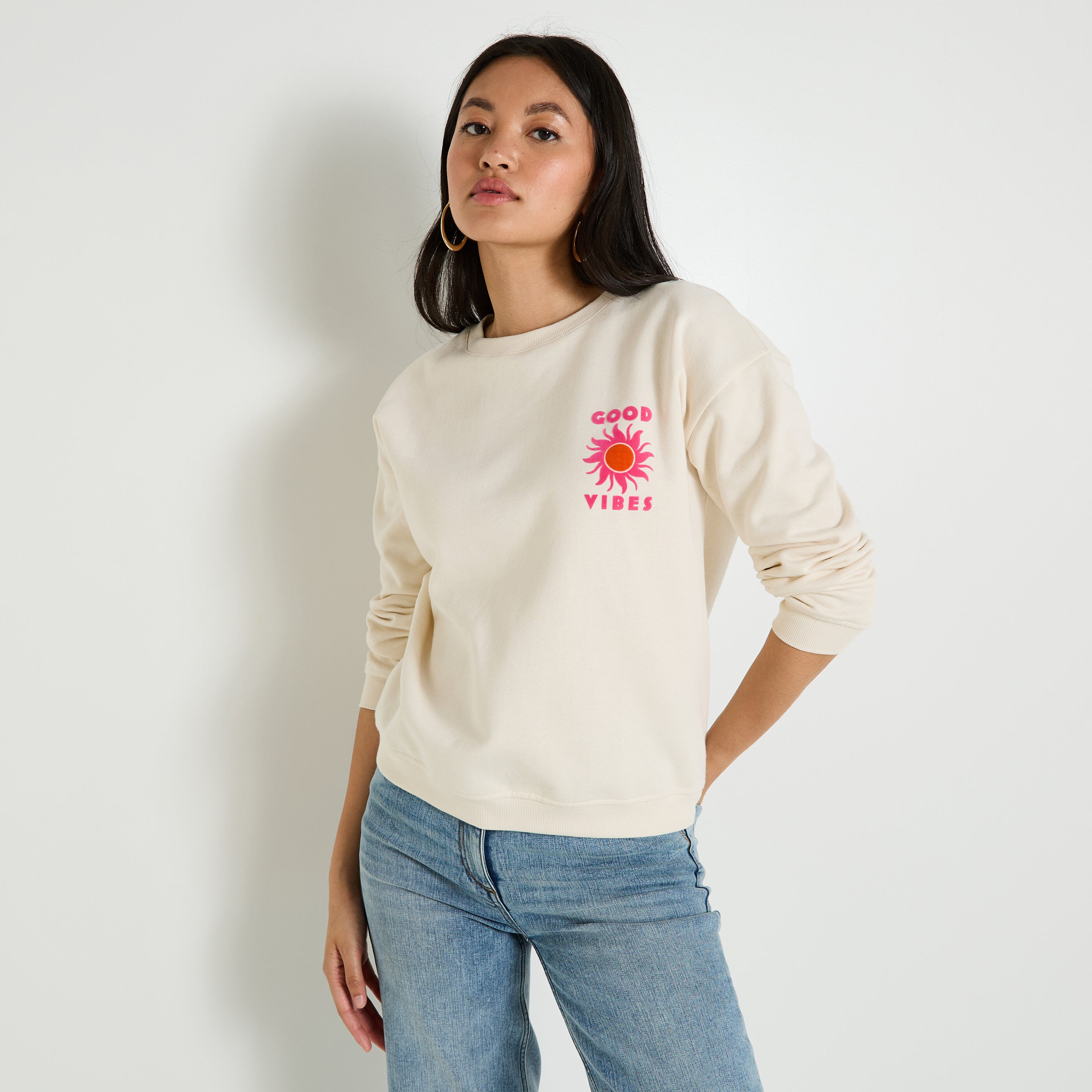 Sweat print good vibes femme
