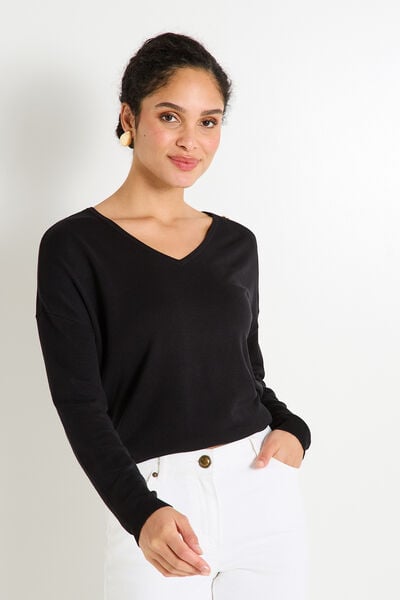 Pull uni col V femme