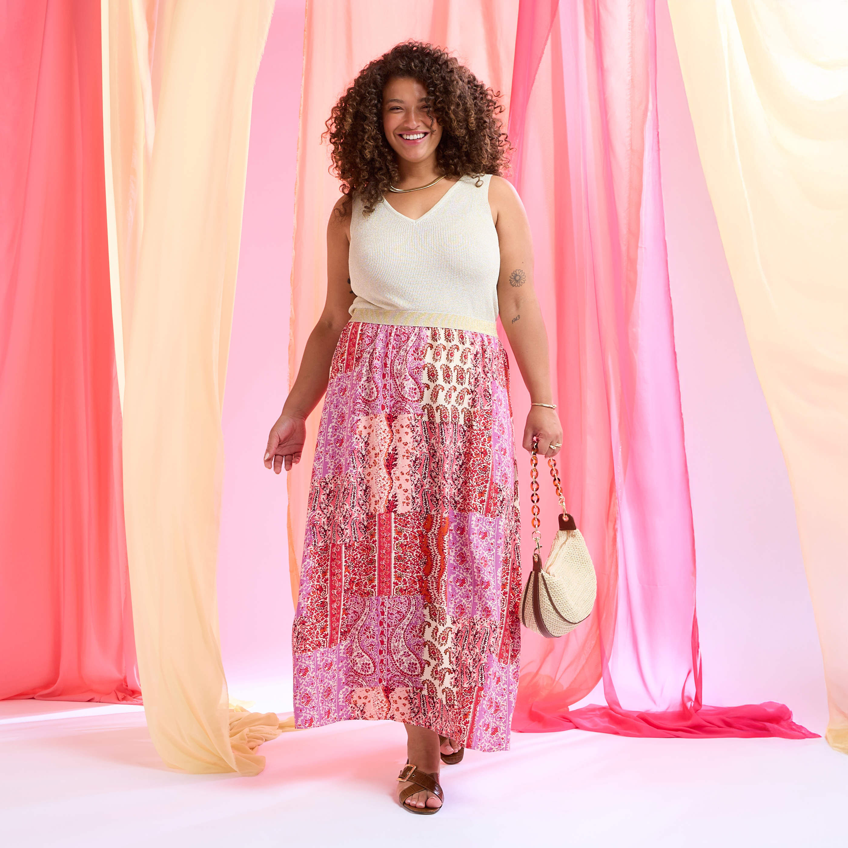 Jupe longue imprim&eacute;e femme