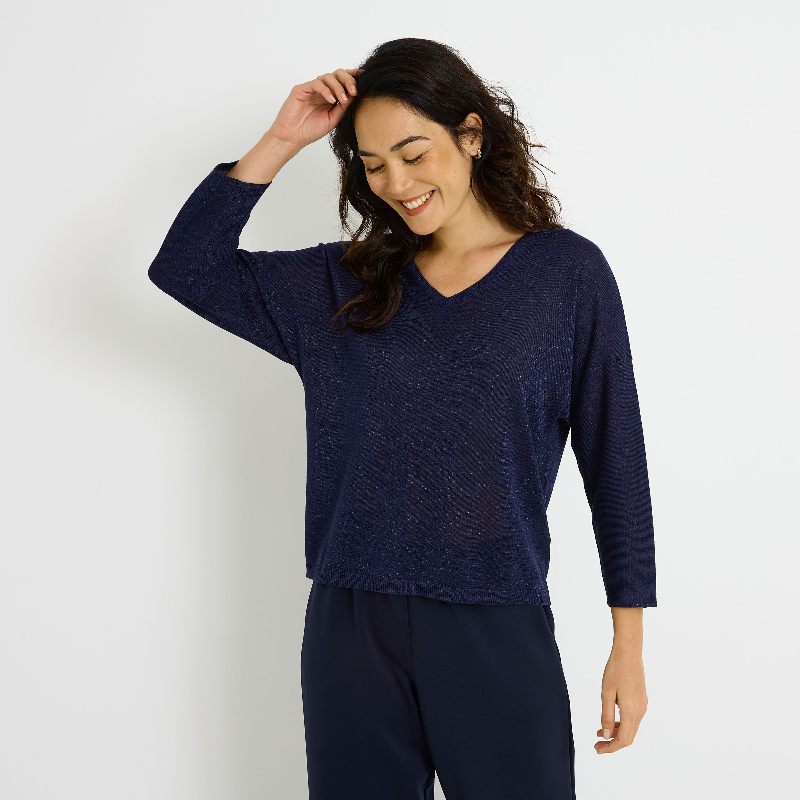 Pull brillant &agrave; col V femme