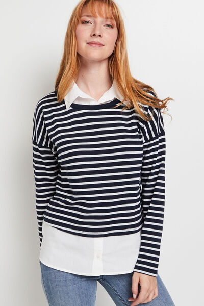 T-shirt rayé col chemise femme