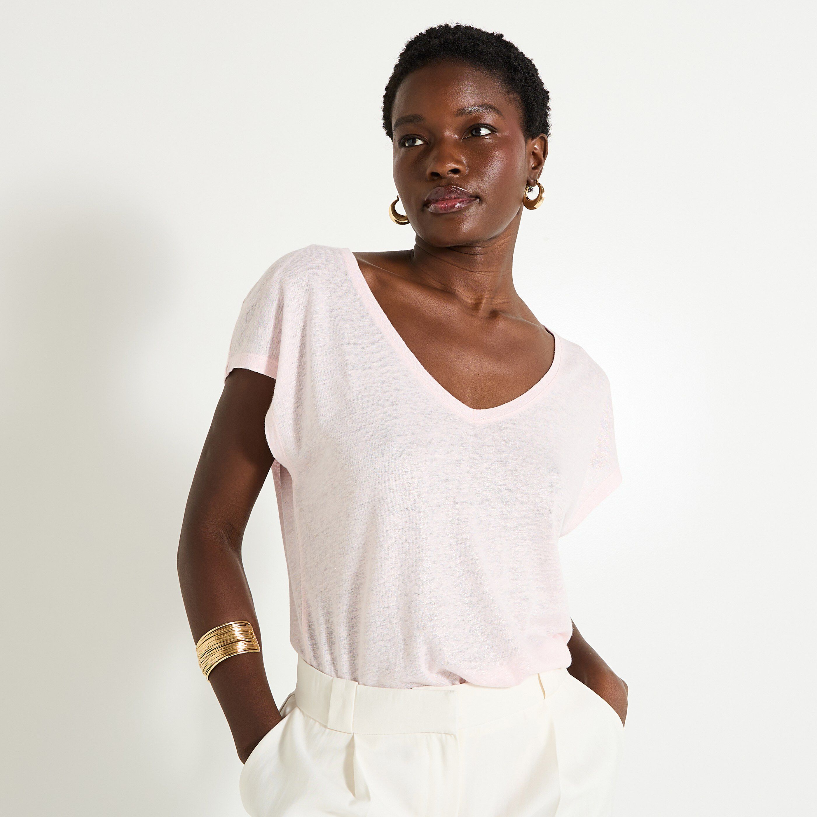 T-shirt en lin m&eacute;lang&eacute; femme