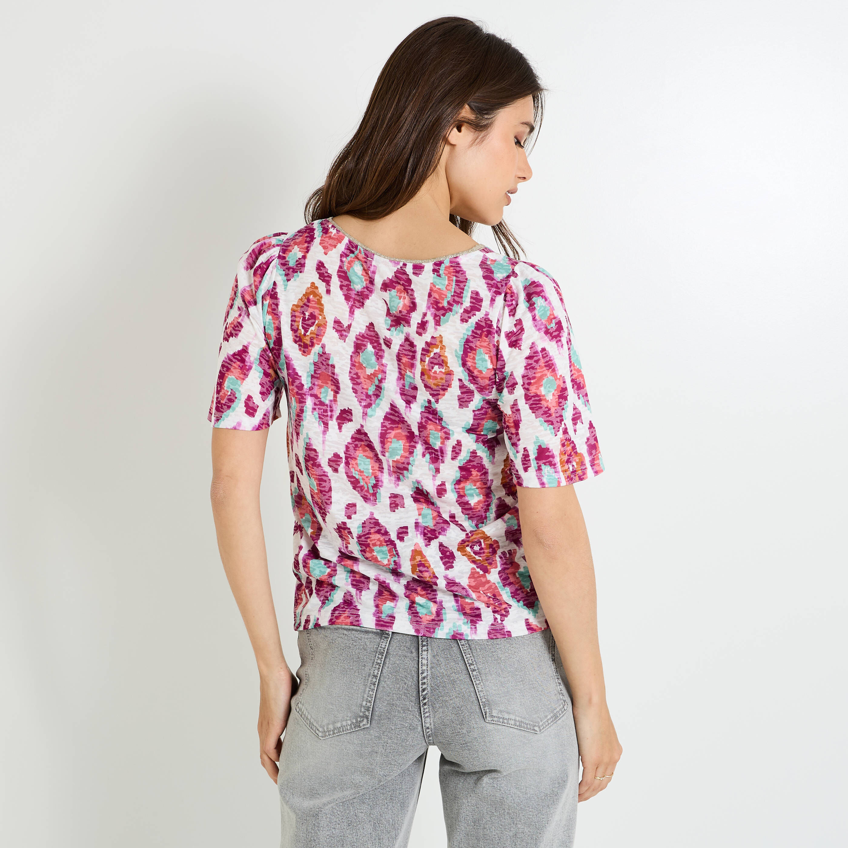 T-shirt imprim&eacute; ikat femme