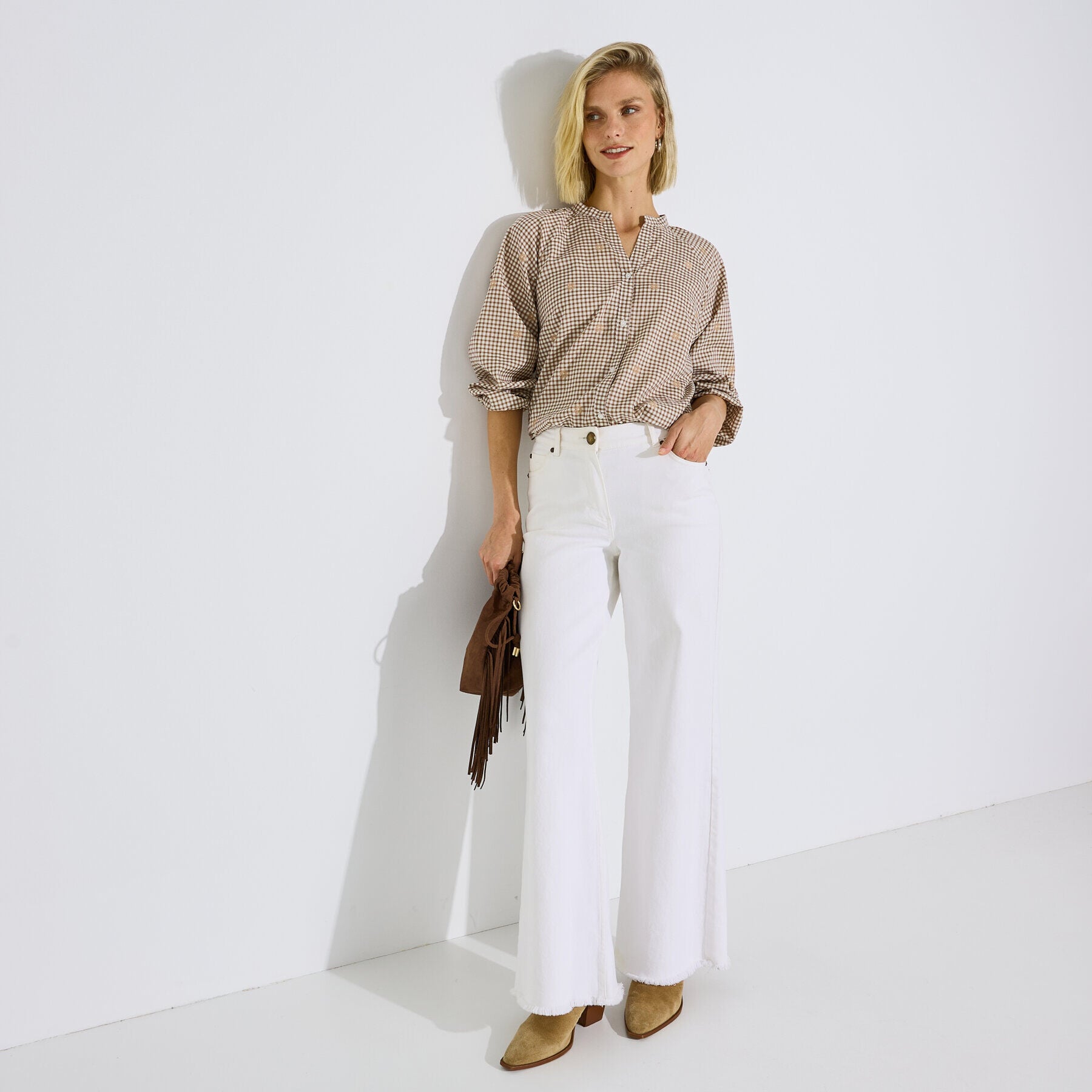 Blouse vichy motif fleurs femme
