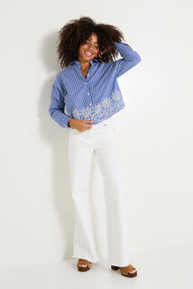 Chemise rayée à broderies femme