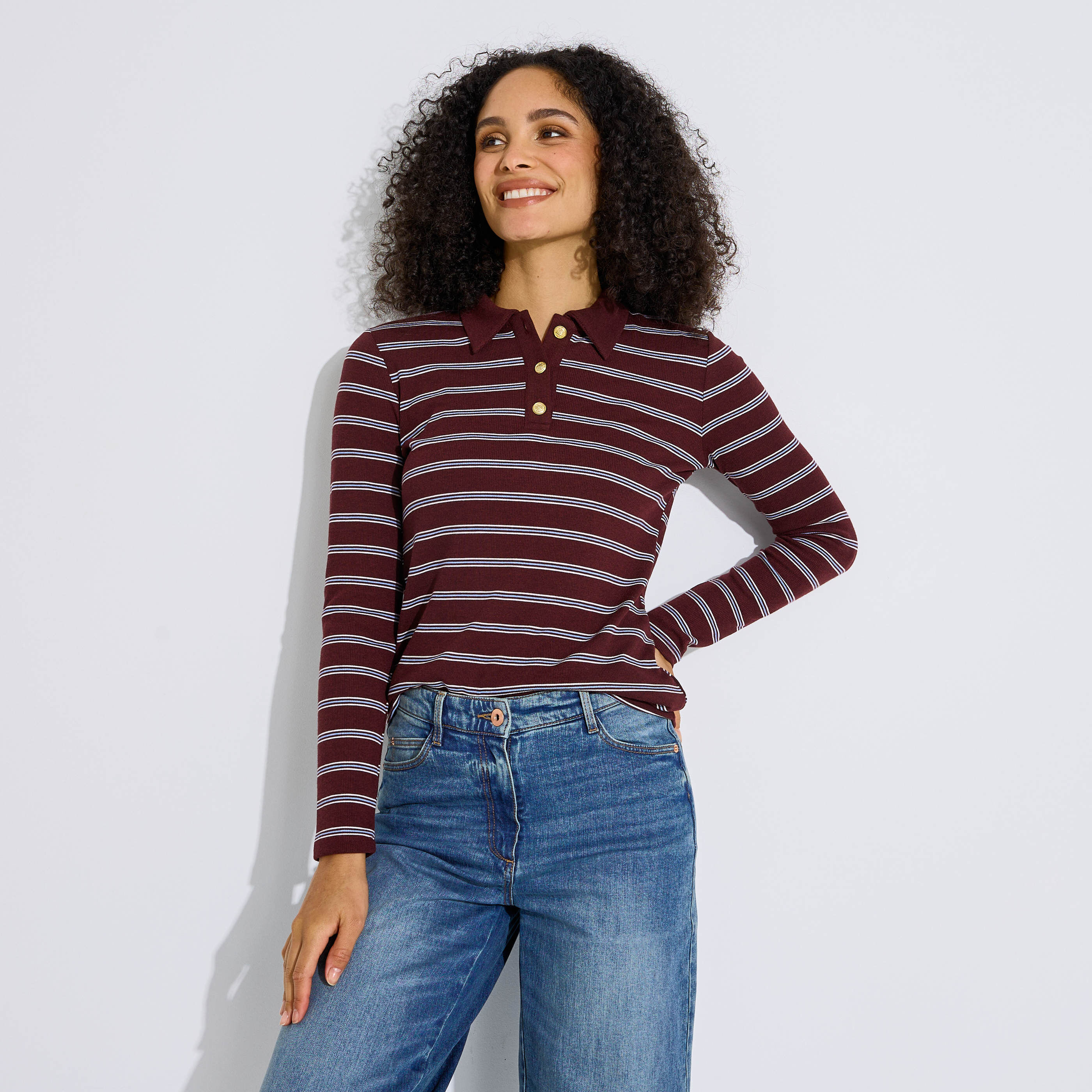 T-shirt polo &agrave; manches longues femme