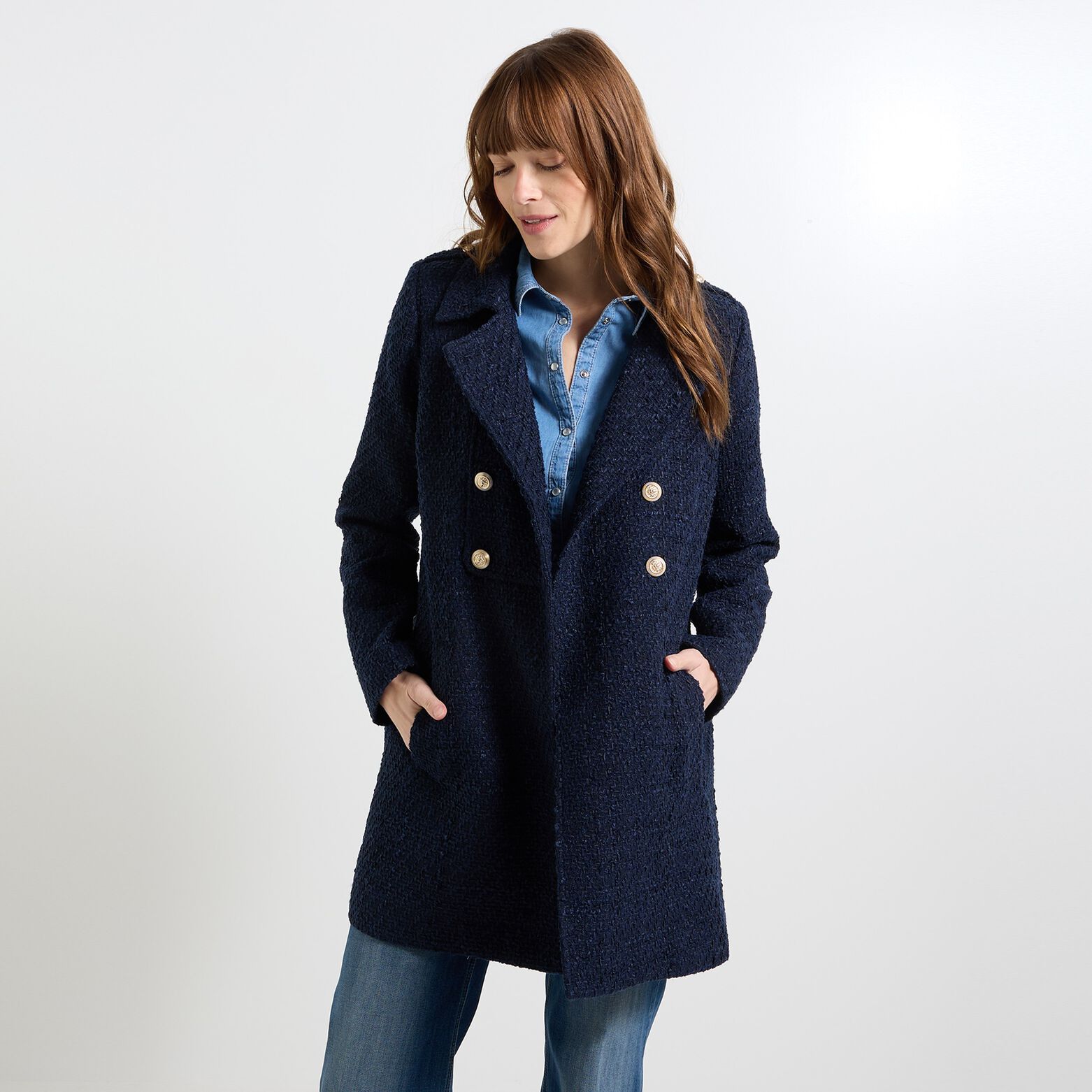 Manteau tweed boutons femme
