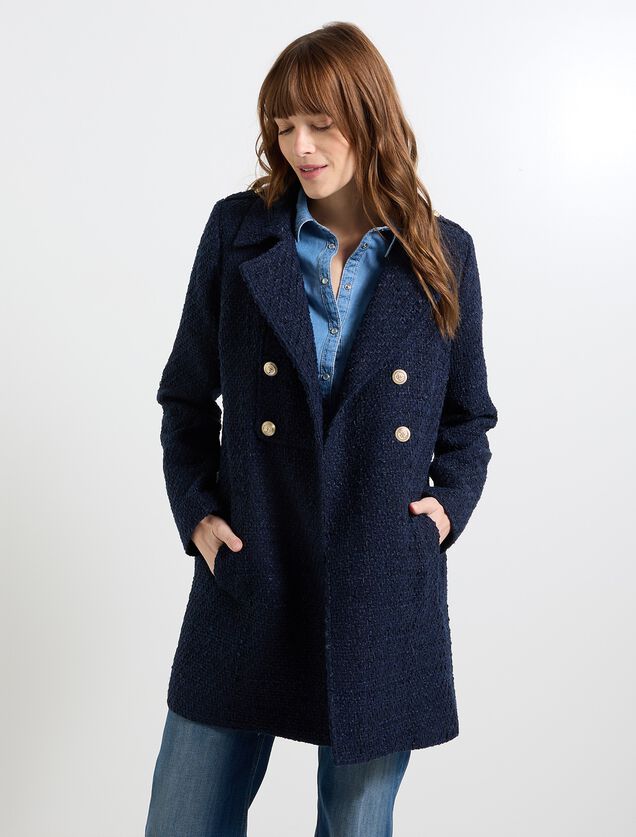 Manteau tweed boutons femme
