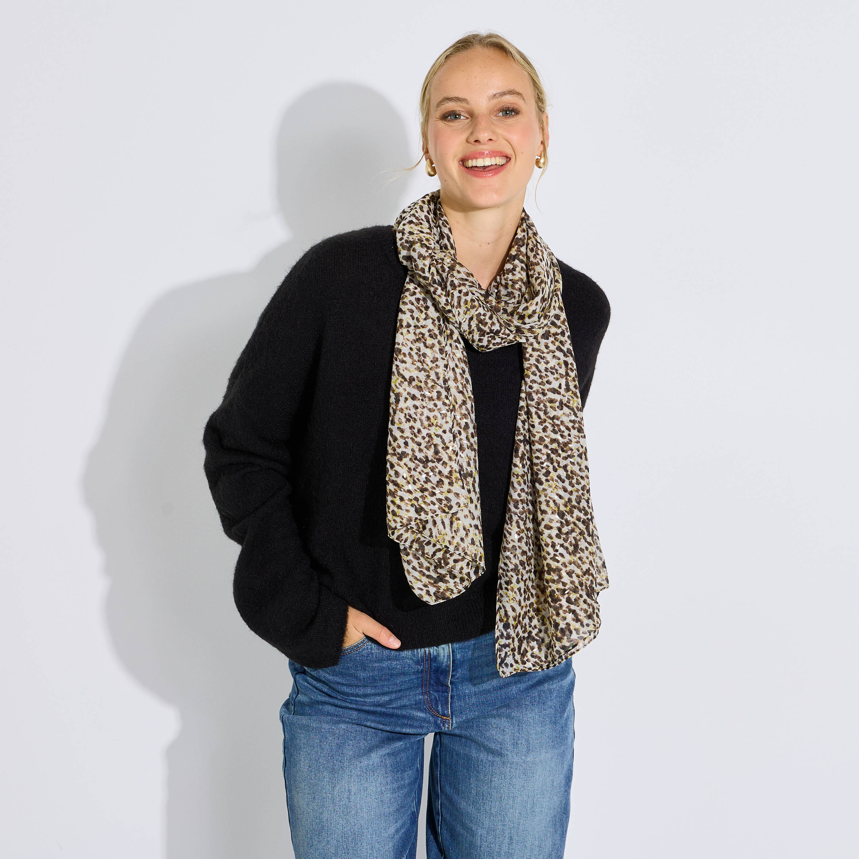 Foulard imprim&eacute; l&eacute;opard femme