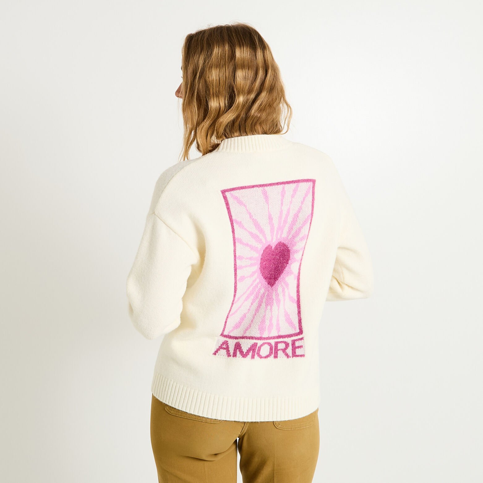 Pull col rond imprimé graphique femme