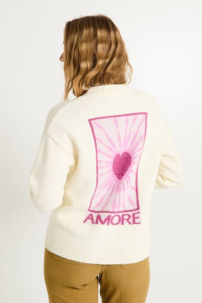 Pull col rond imprimé graphique femme