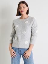 Pull fleurs brodées femme