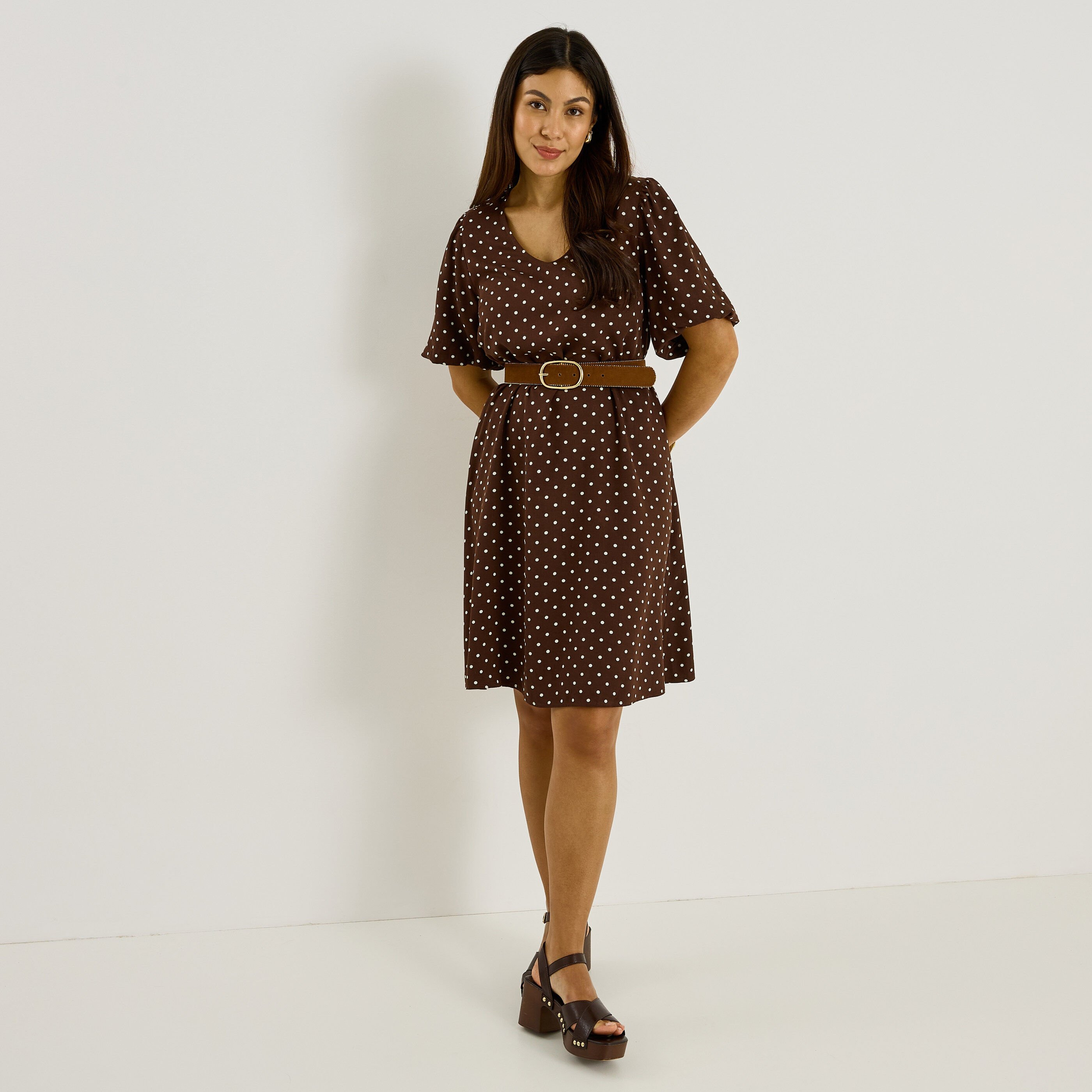 Robe trap&egrave;ze imprim&eacute; &agrave; pois 