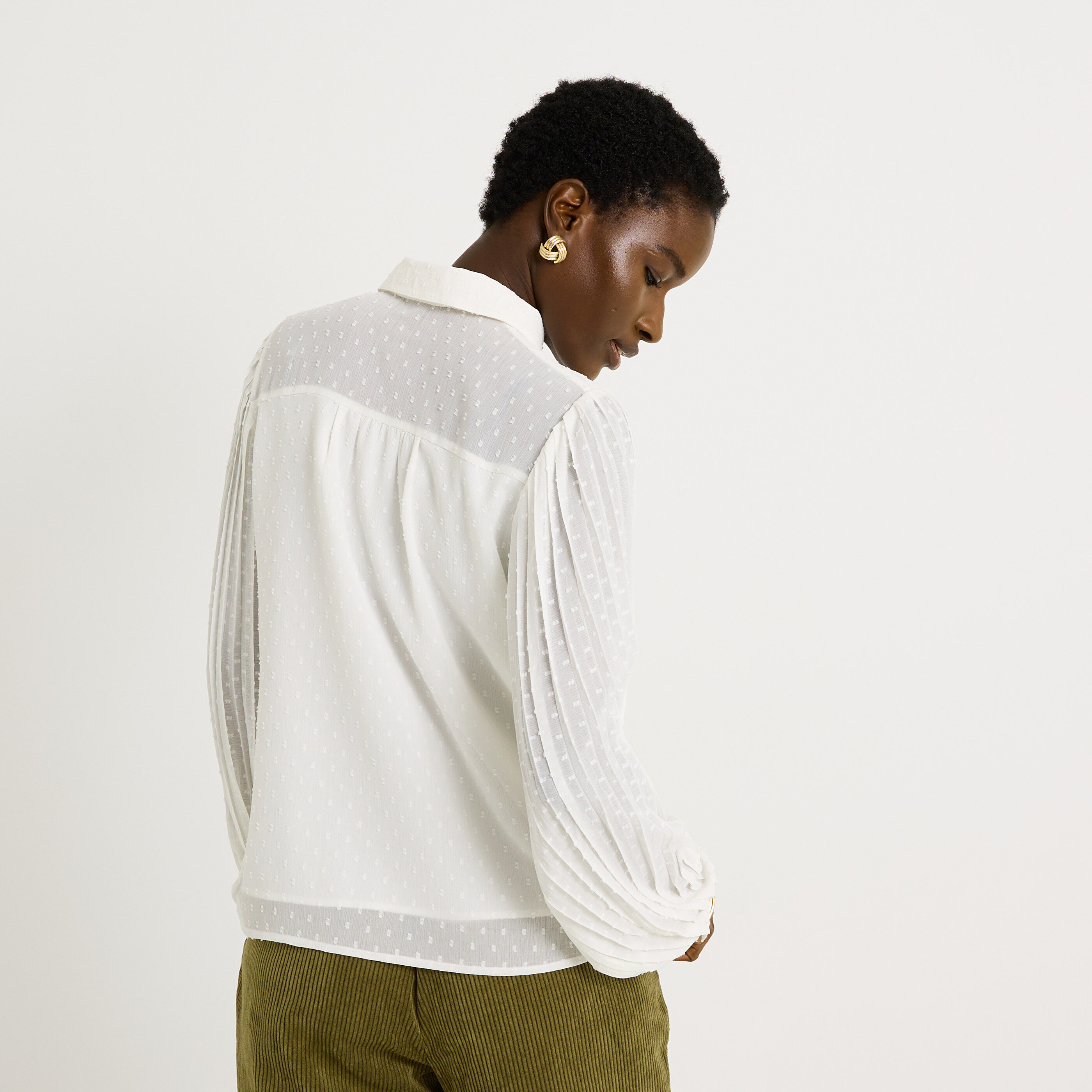 Chemise plumetis manches pliss&eacute;es femme