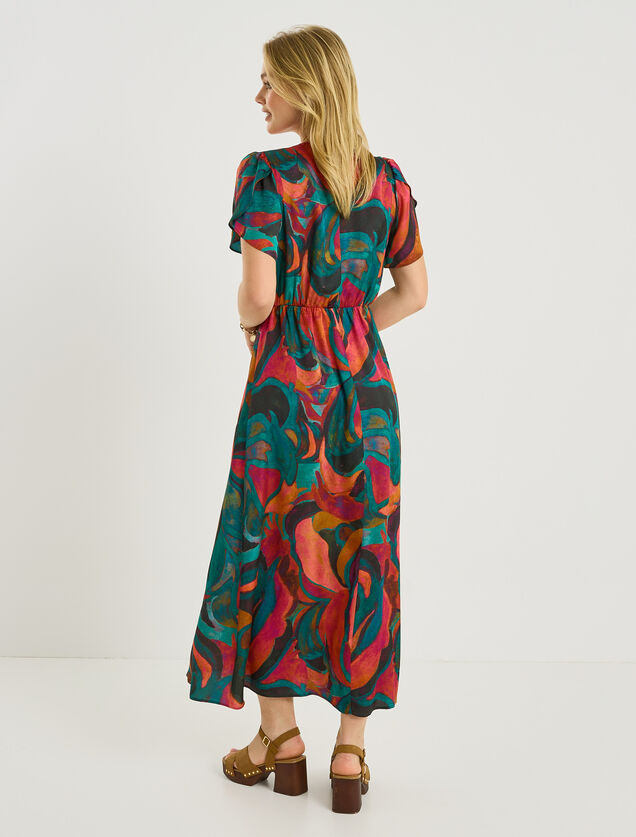 Robe longue habill&eacute;e imprim&eacute; abstrait