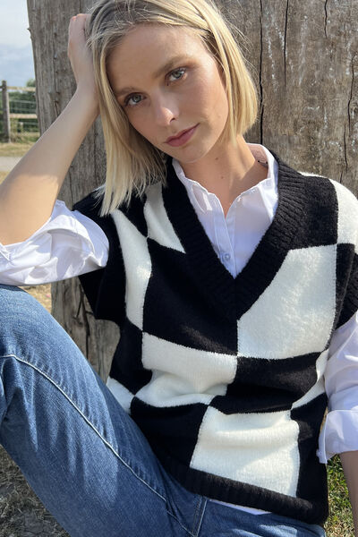 Pull sans manches patchwork femme
