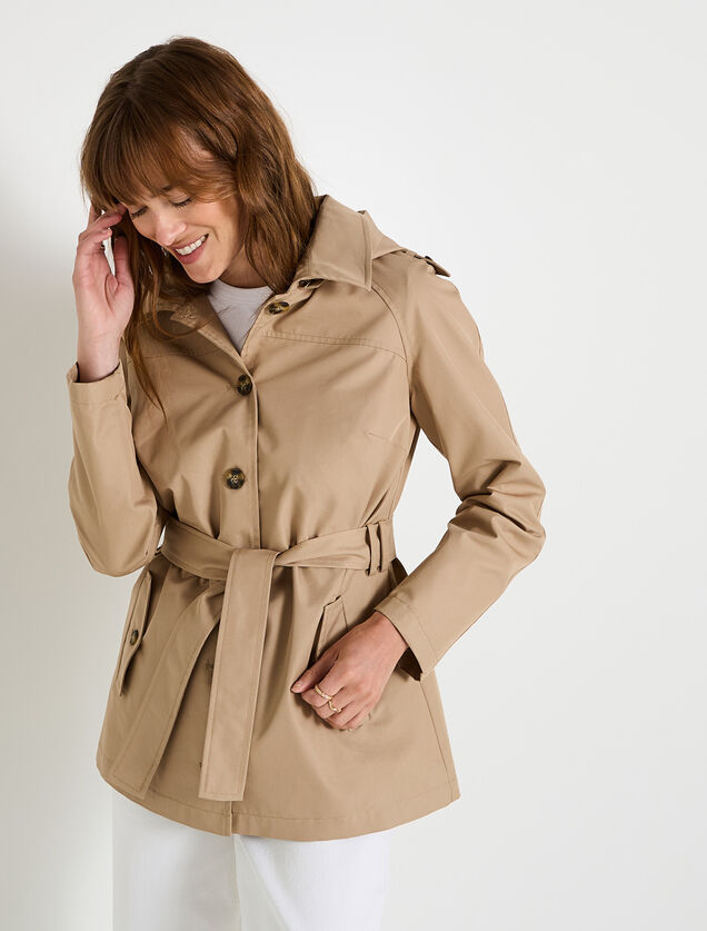 Trench mi-long à capuche femme