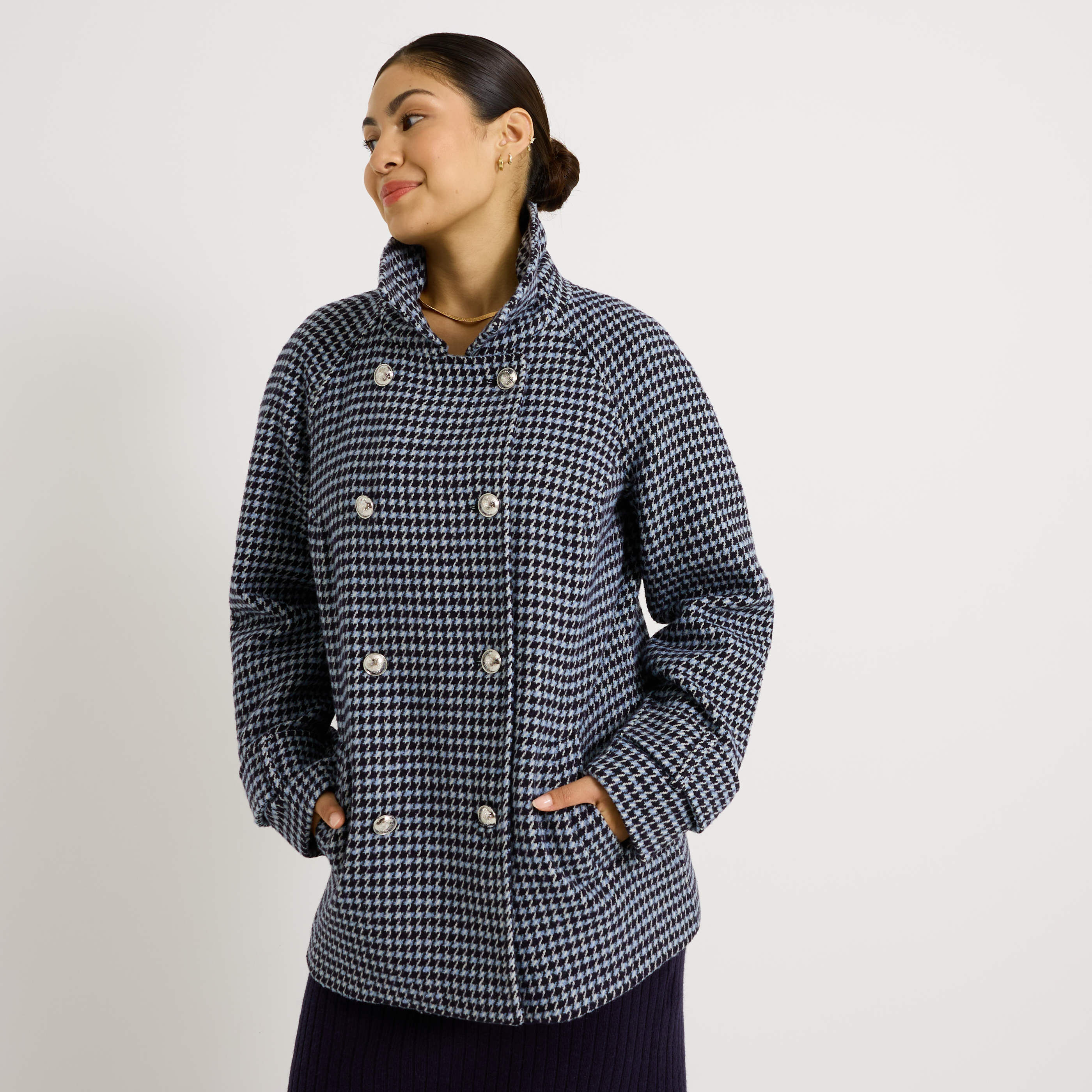 Manteau imprim&eacute; pied-de-poule femme