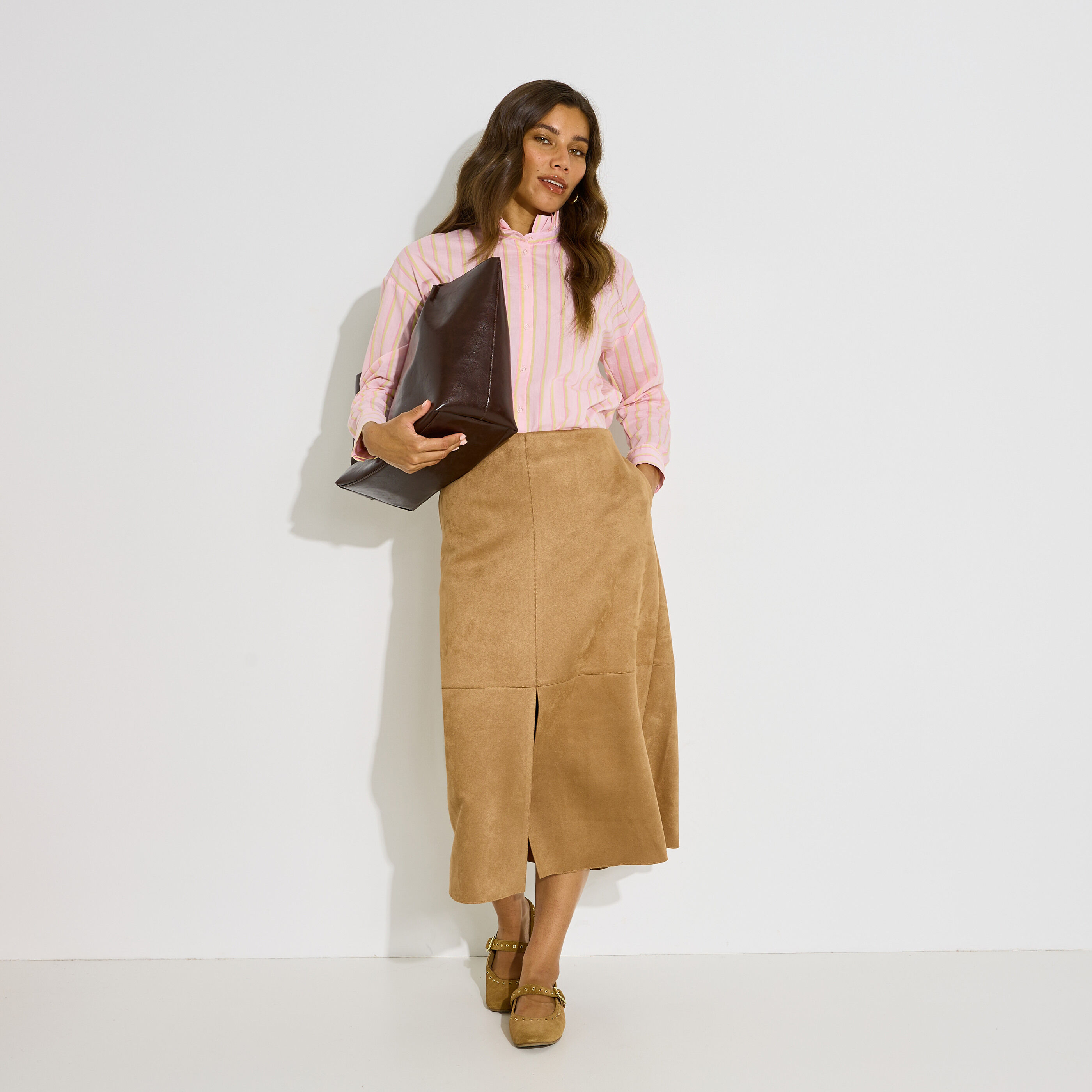 Chemise ray&eacute;e col volant&eacute; femme