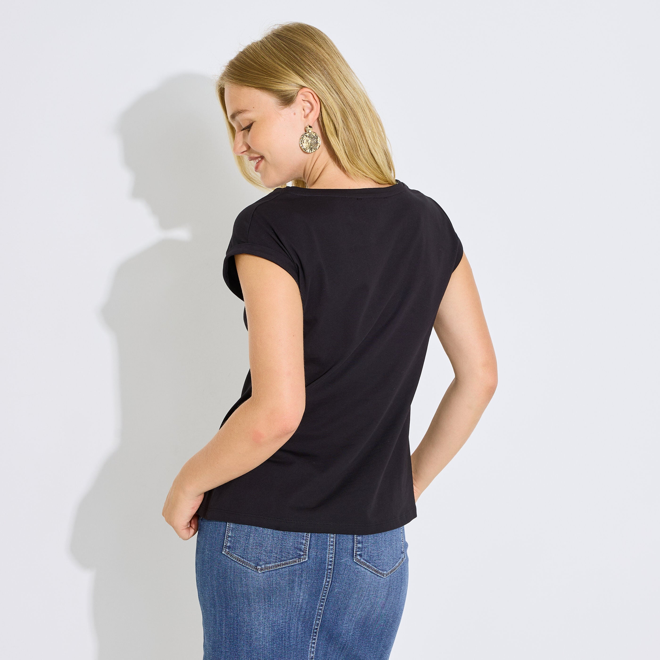 T-shirt motif c&oelig;ur strass femme