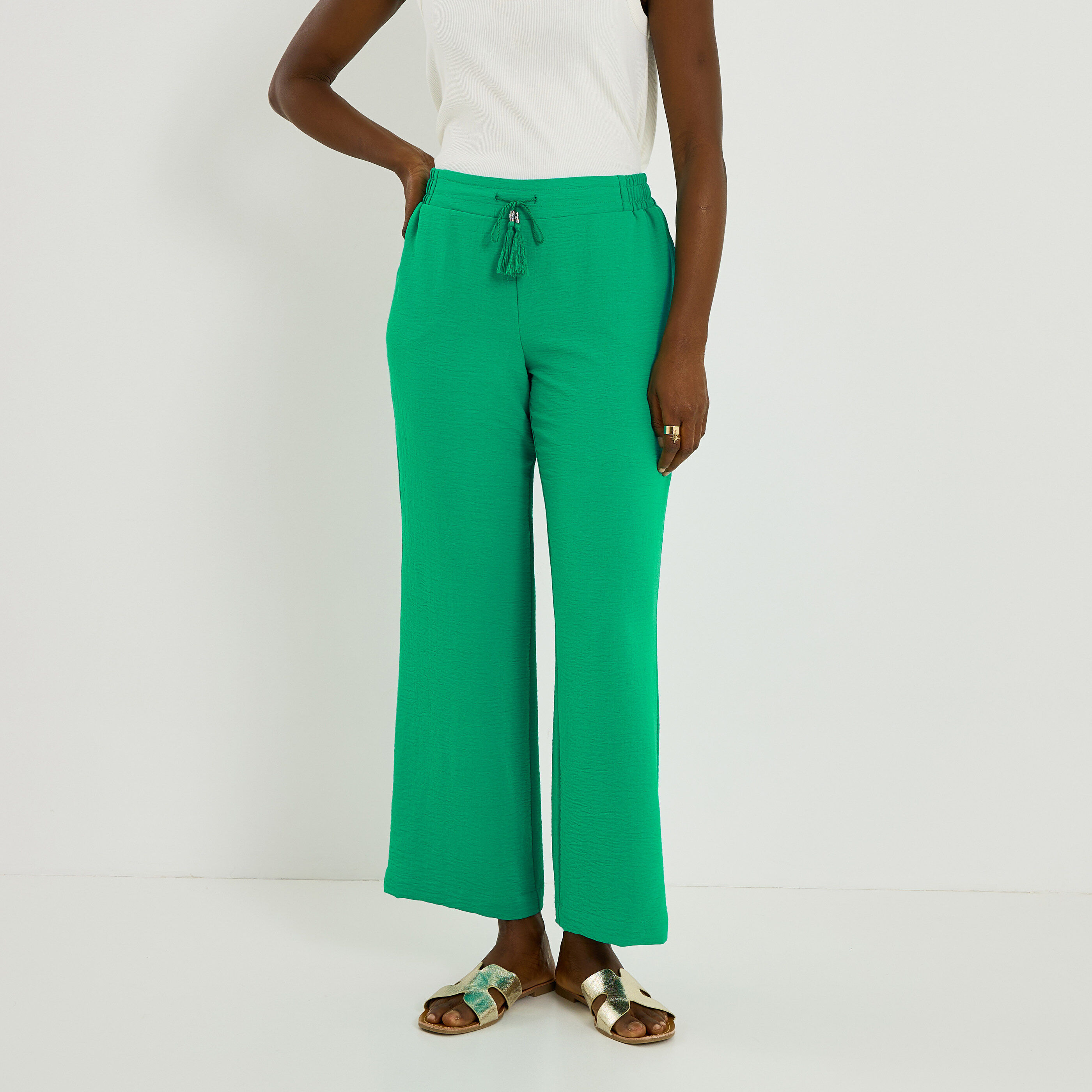 Pantalon fluide taille &eacute;lastiqu&eacute;e femme