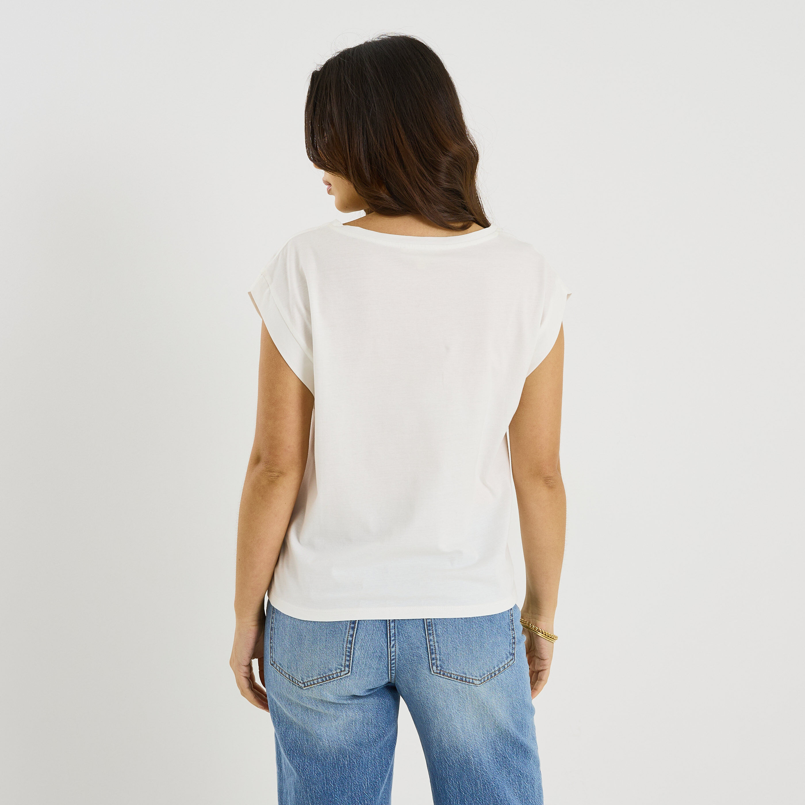 T-shirt col rond avec &oelig;illets femme