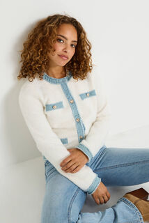 Gilet fluffy détail en denim femme