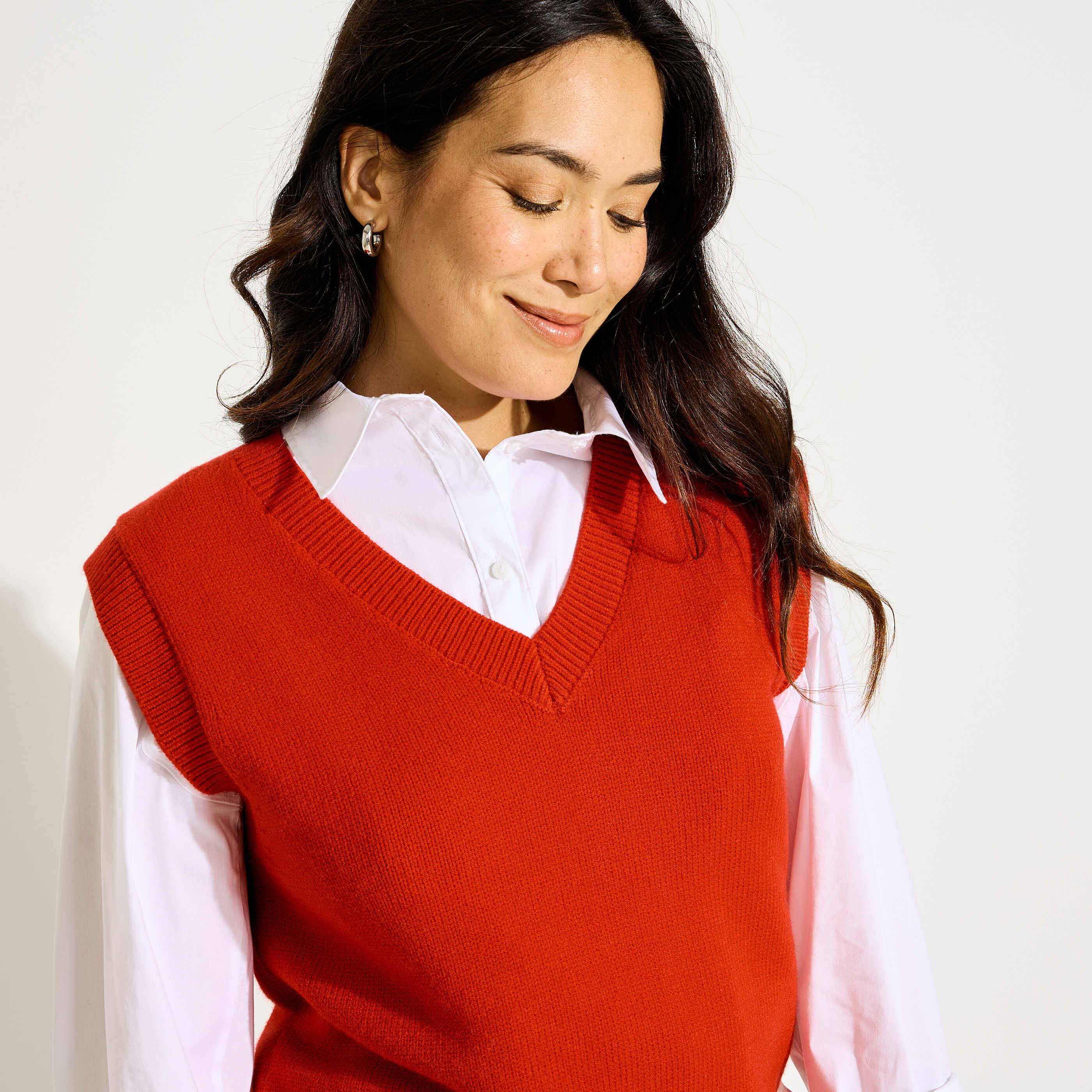 Pull sans manches col V femme