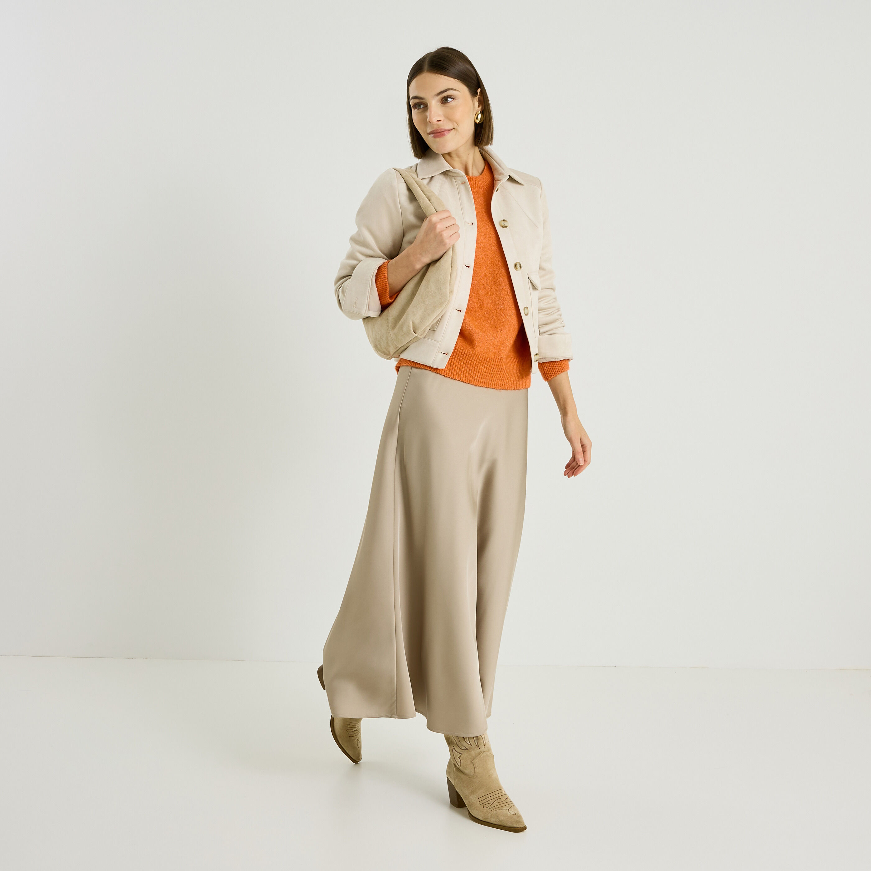 Veste en su&eacute;dine &agrave; col chemise femme