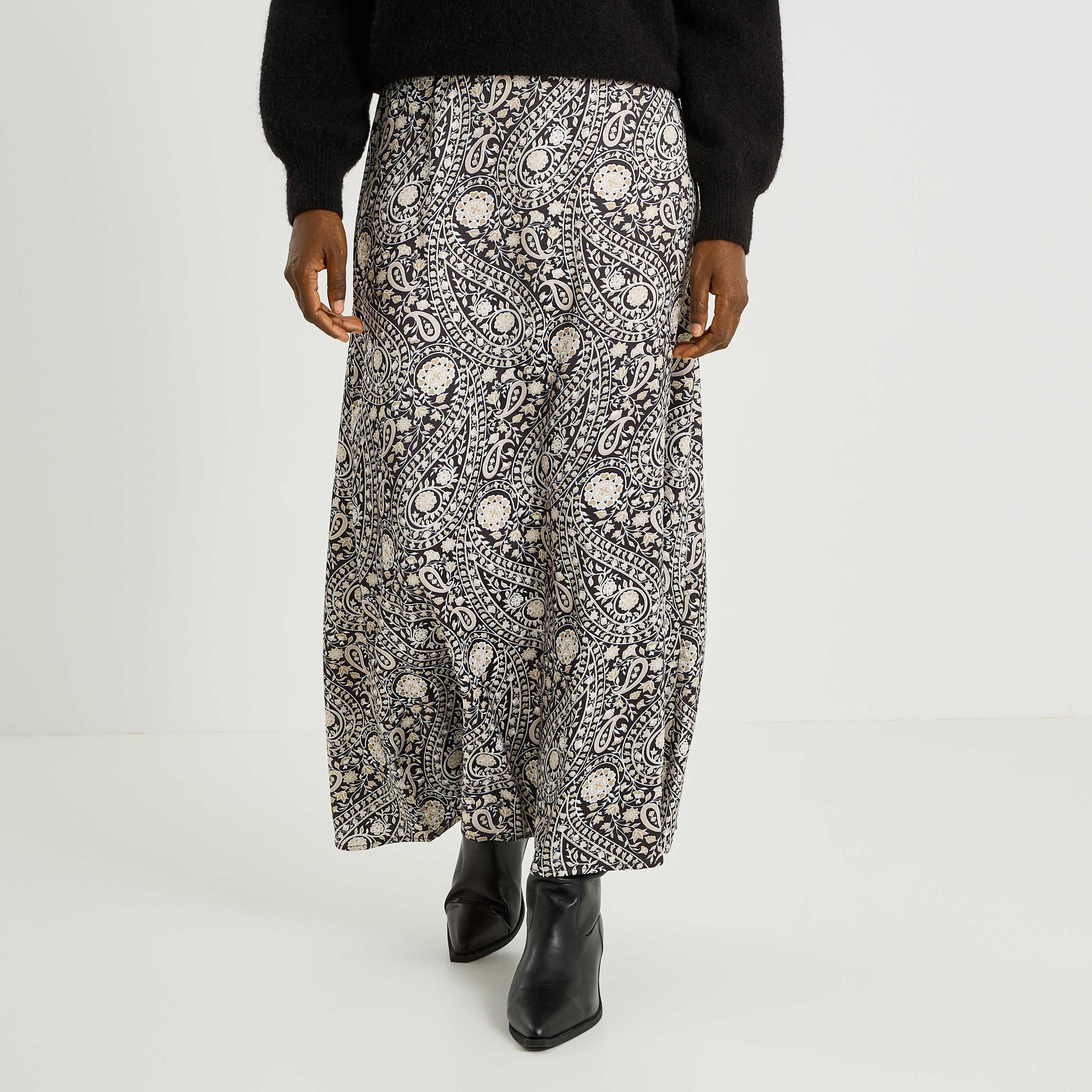 Jupe longue imprim&eacute;e en satin