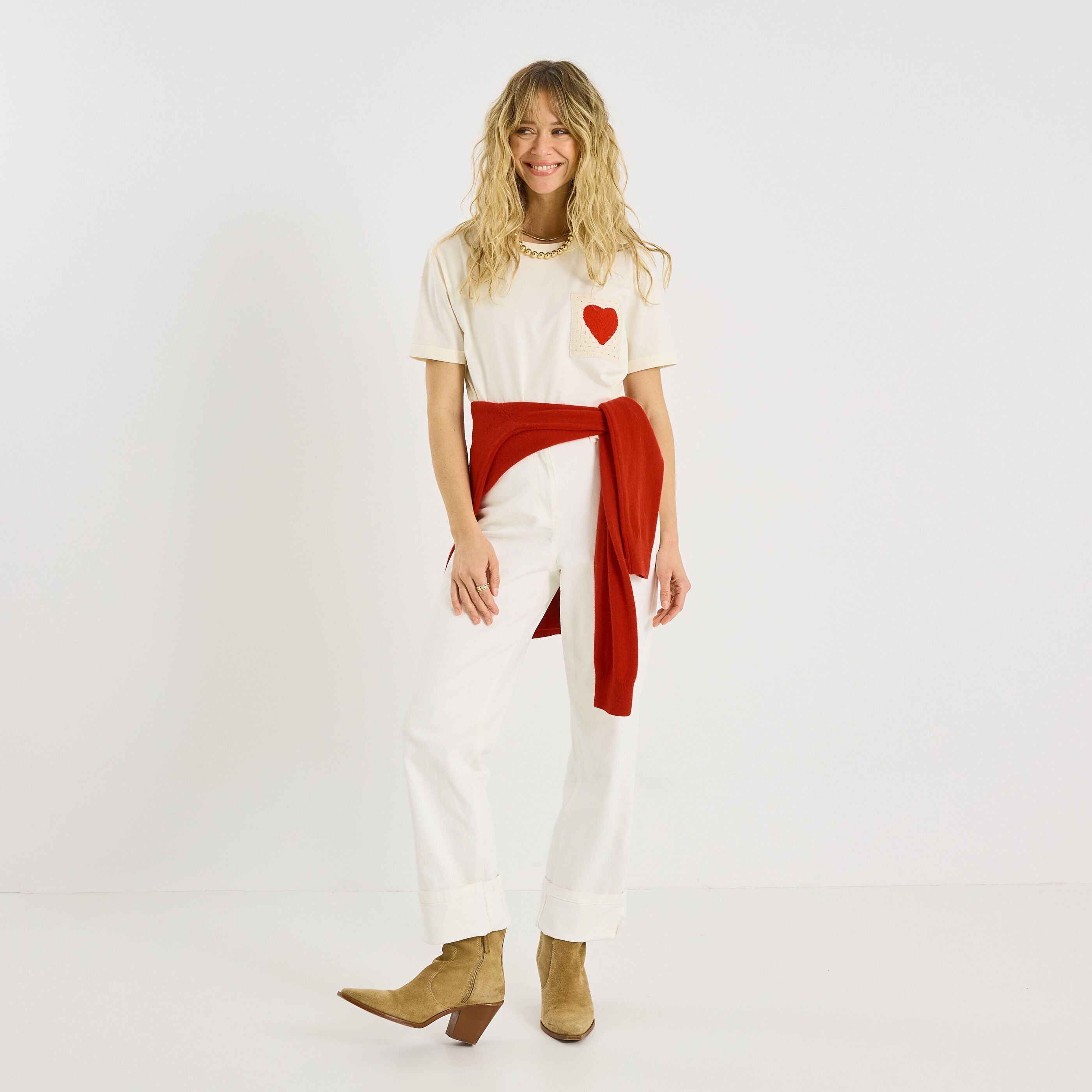 T-shirt col rond poche crochet femme