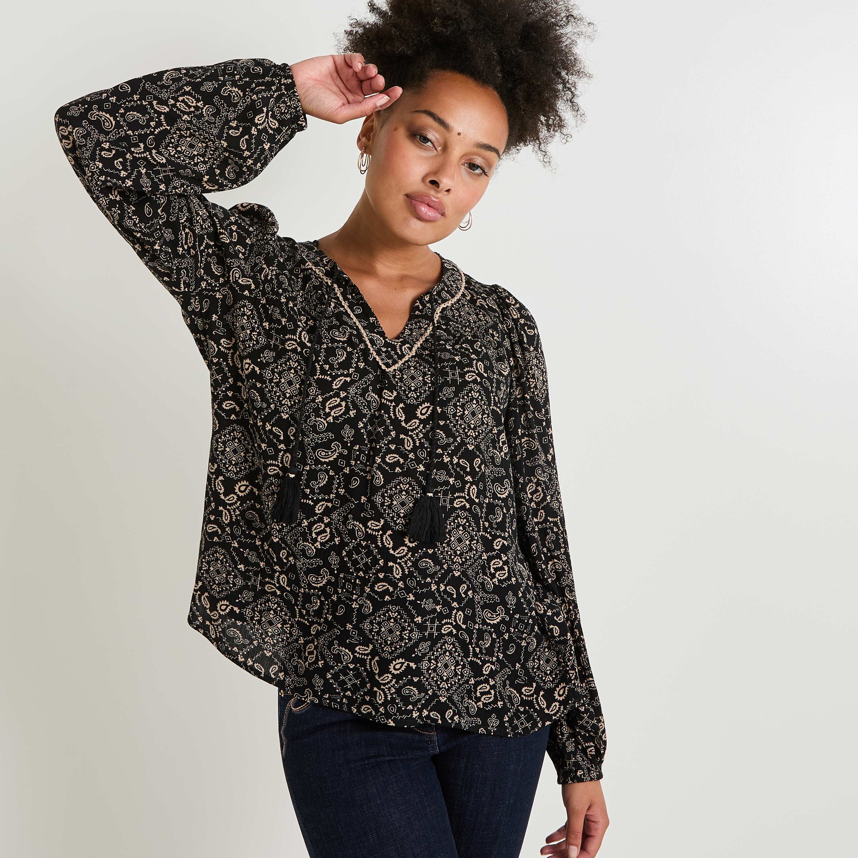 Blouse imprim&eacute;e col V femme