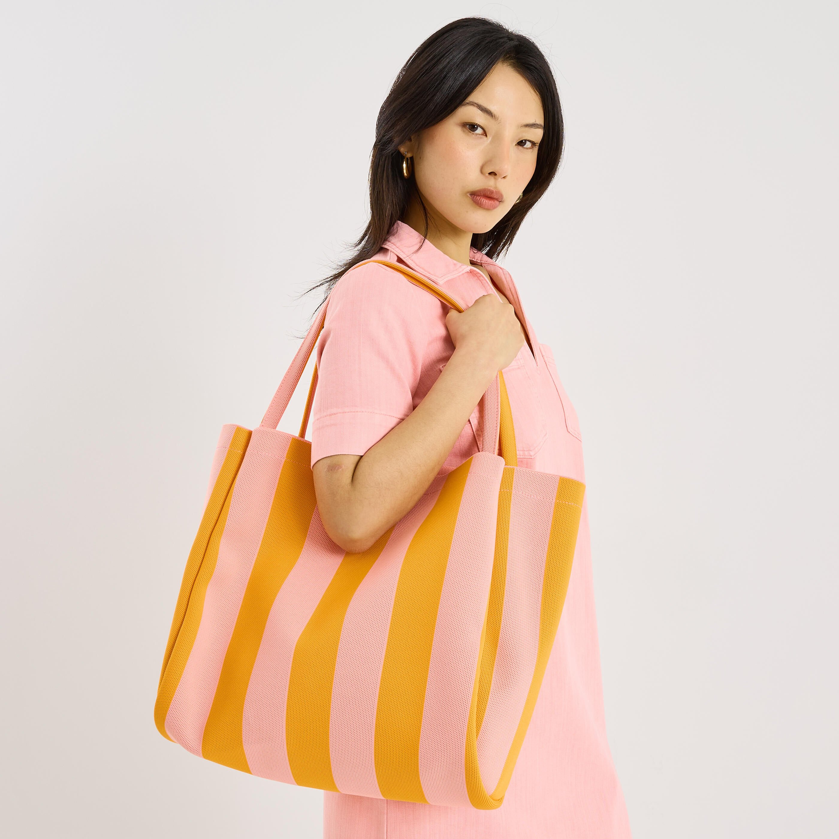 Grand sac de plage ray&eacute; bicolore femme