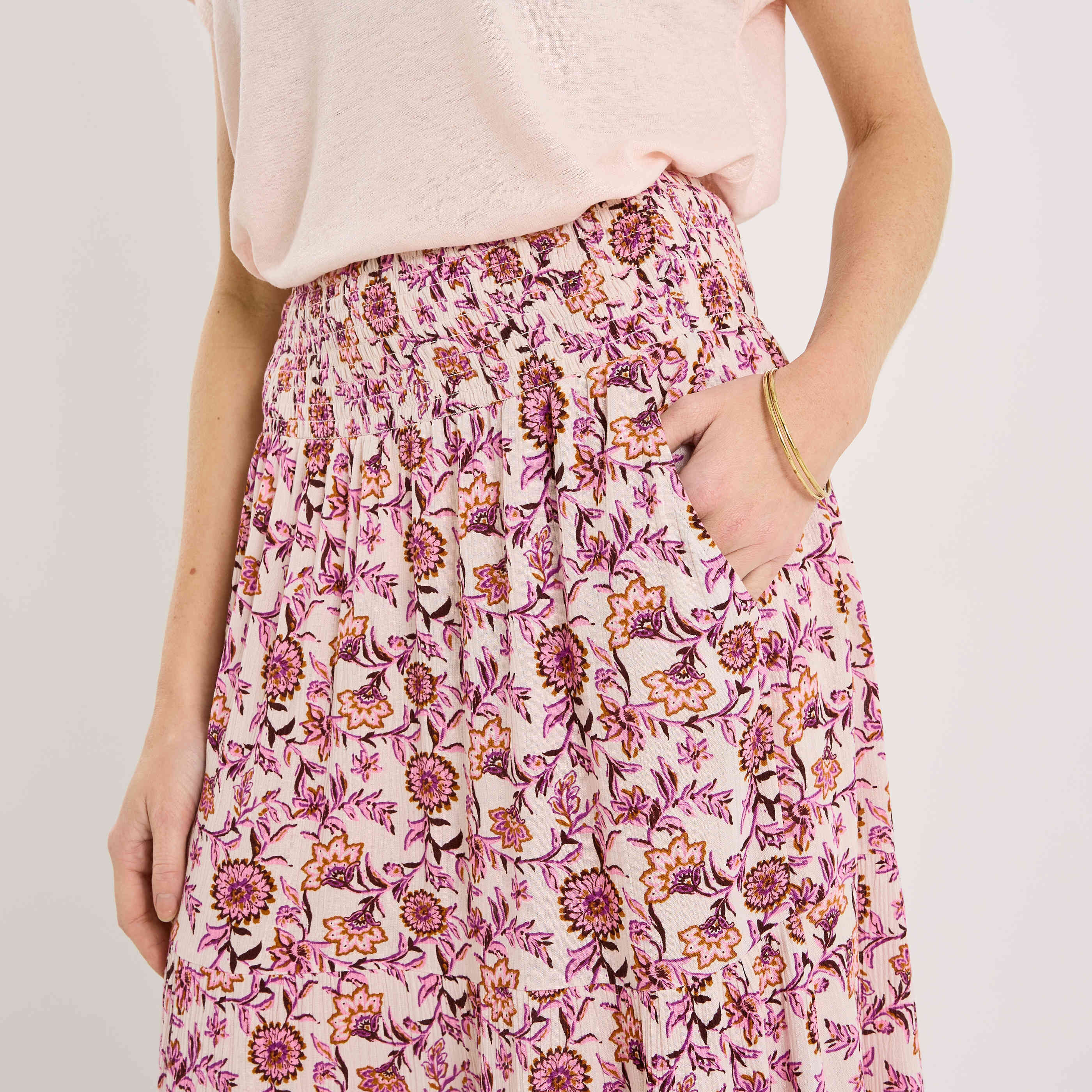 Jupe longue fluide imprim&eacute; floral