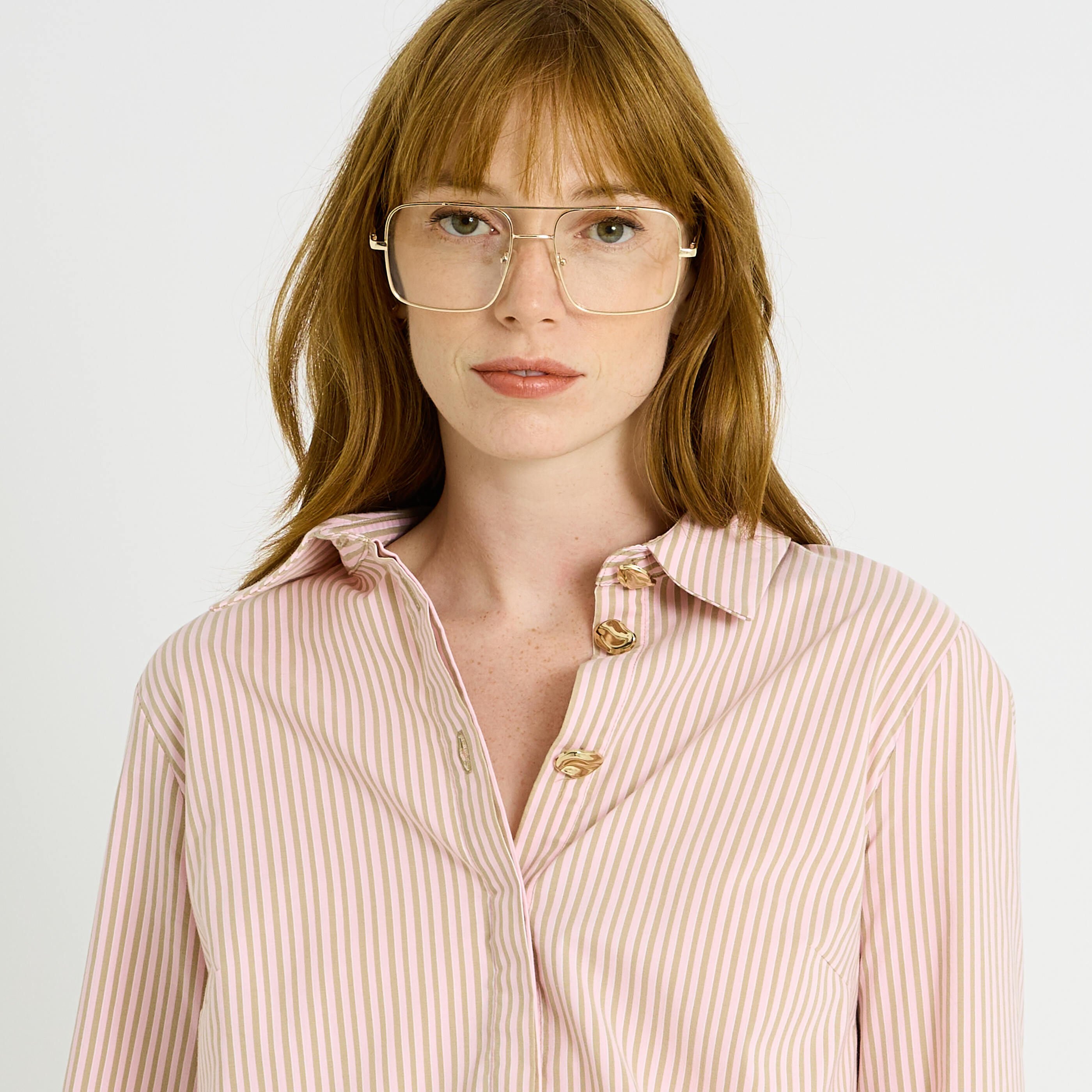 Chemise ray&eacute;e &agrave; boutons fantaisies femme