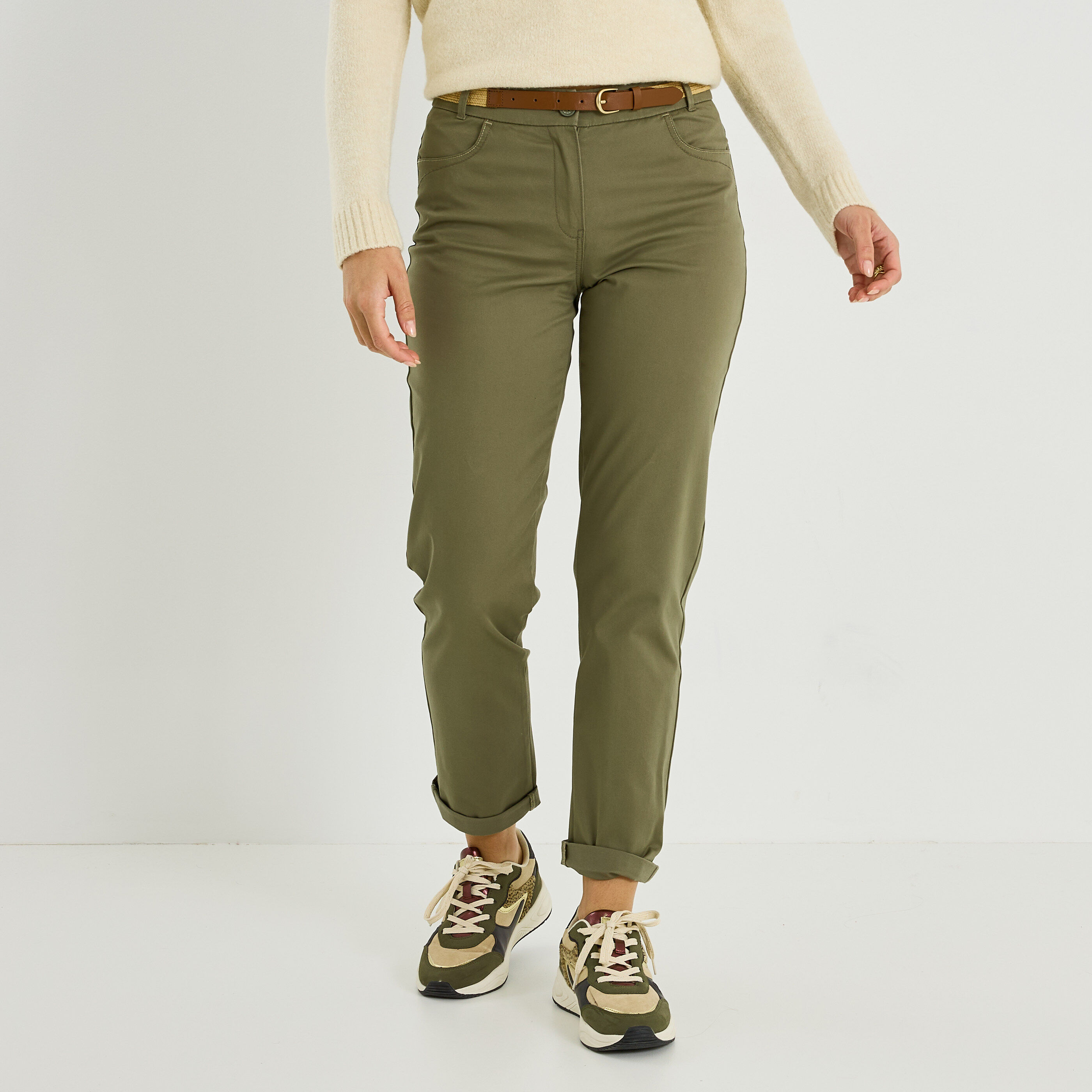 Pantalon chino uni femme