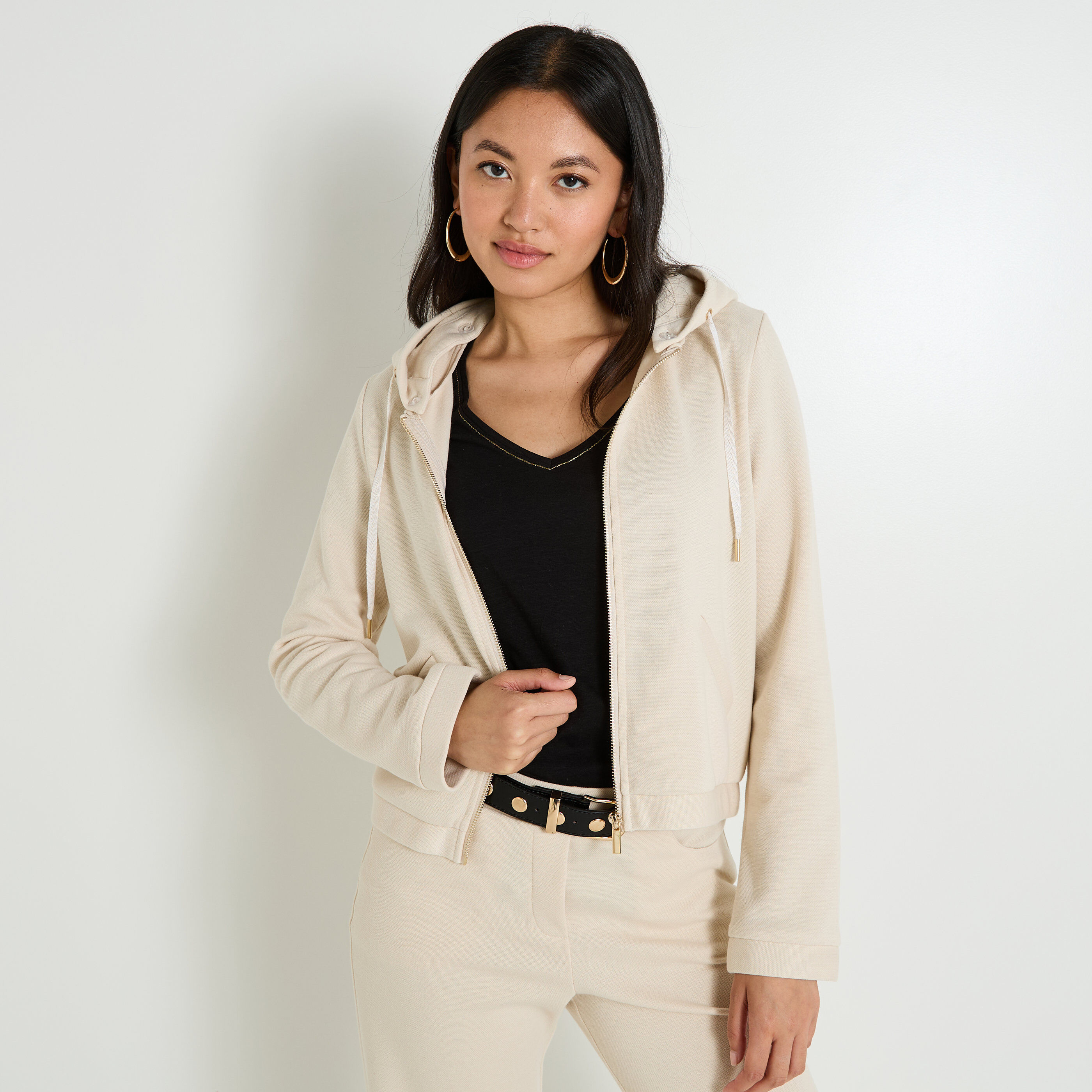 Veste zipp&eacute;e &agrave; capuche amovible femme