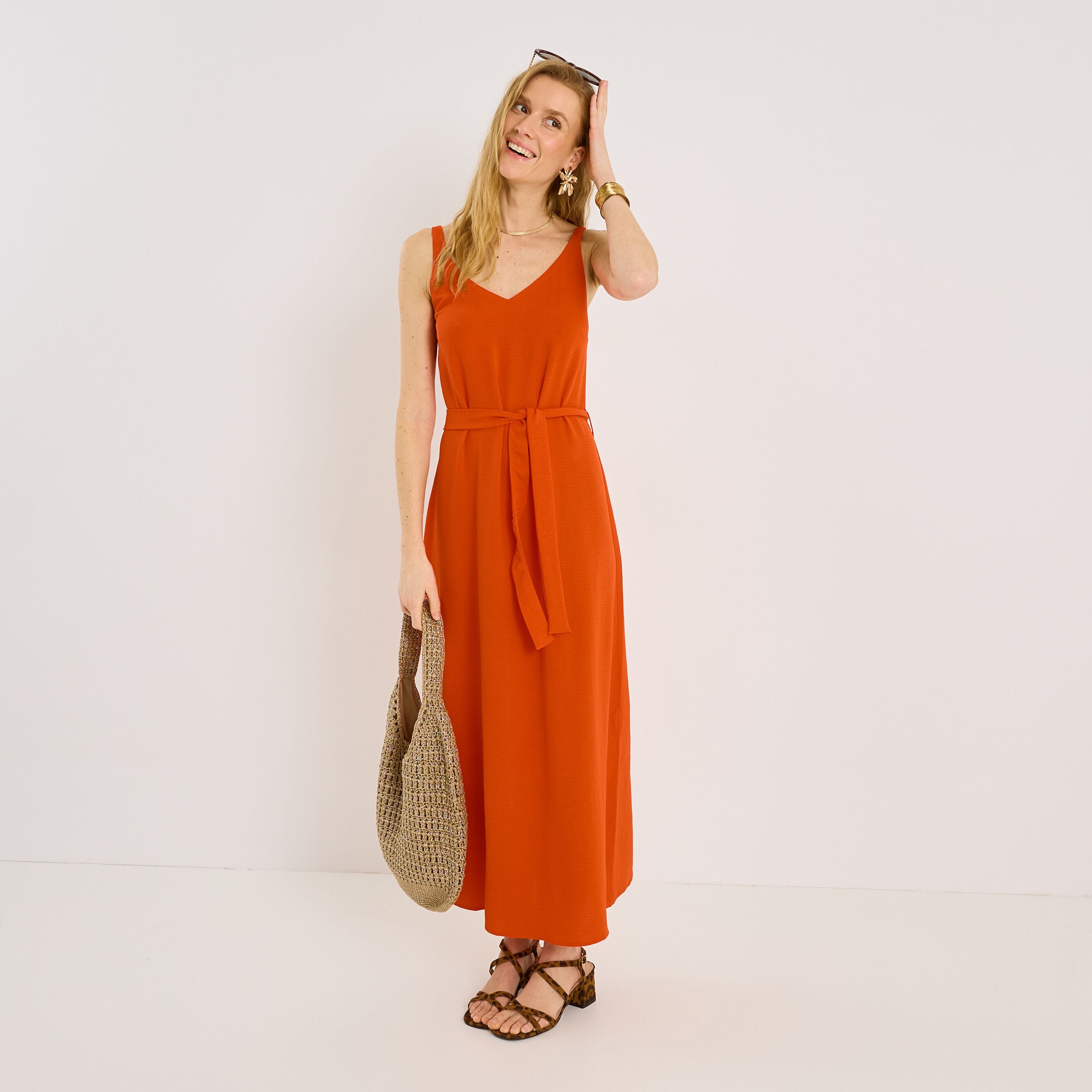 Robe longue unie infroissable &agrave; nouer