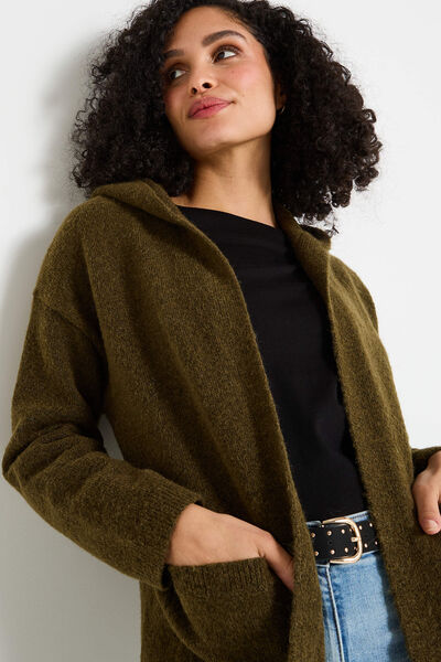 Gilet mi-long à capuche femme
