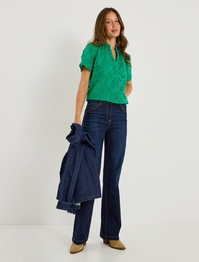 Blouse brod&eacute;e manches courtes femme