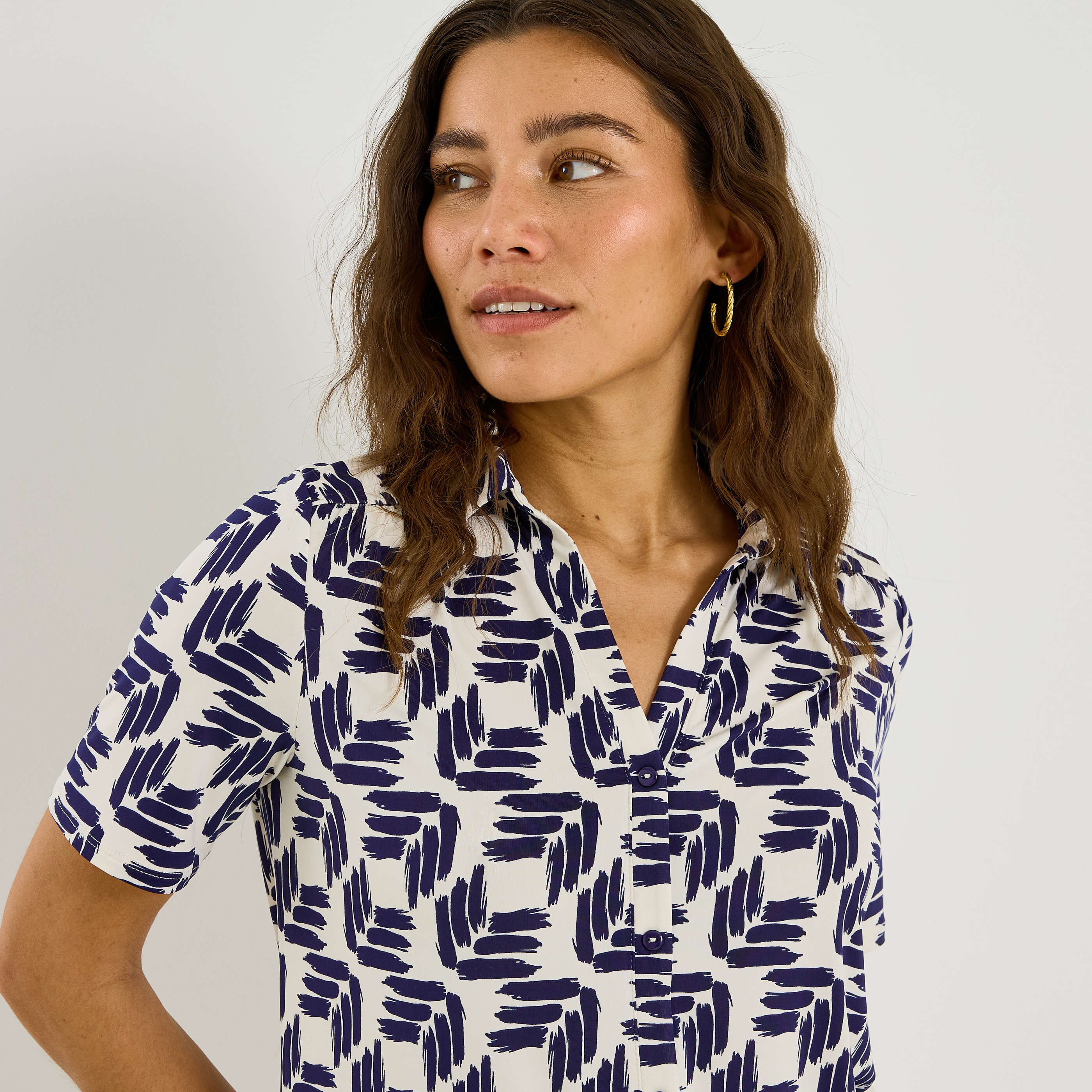 Chemise en maille imprim&eacute;e femme