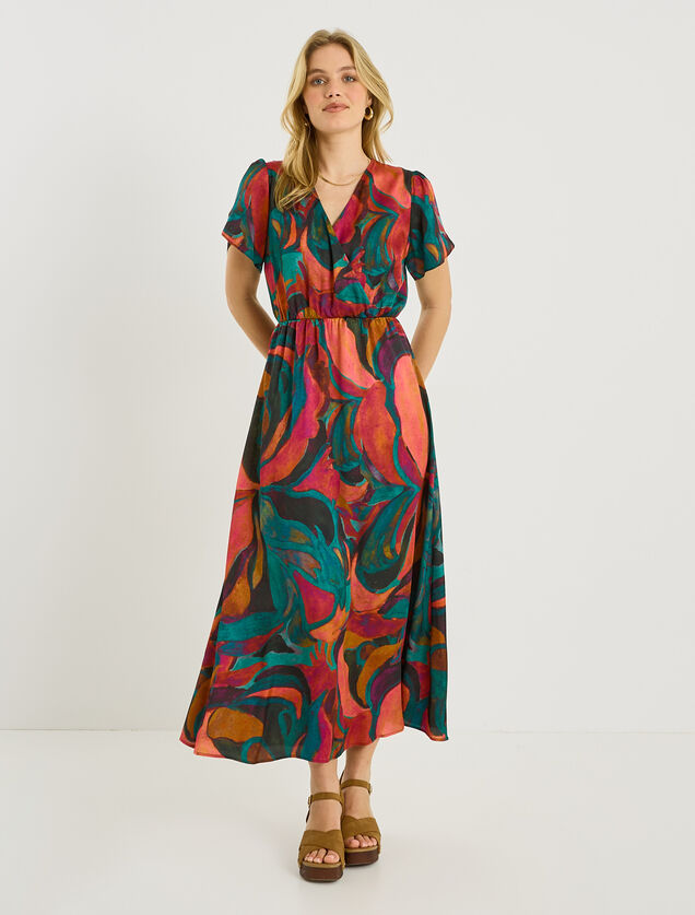 Robe longue habill&eacute;e imprim&eacute; abstrait